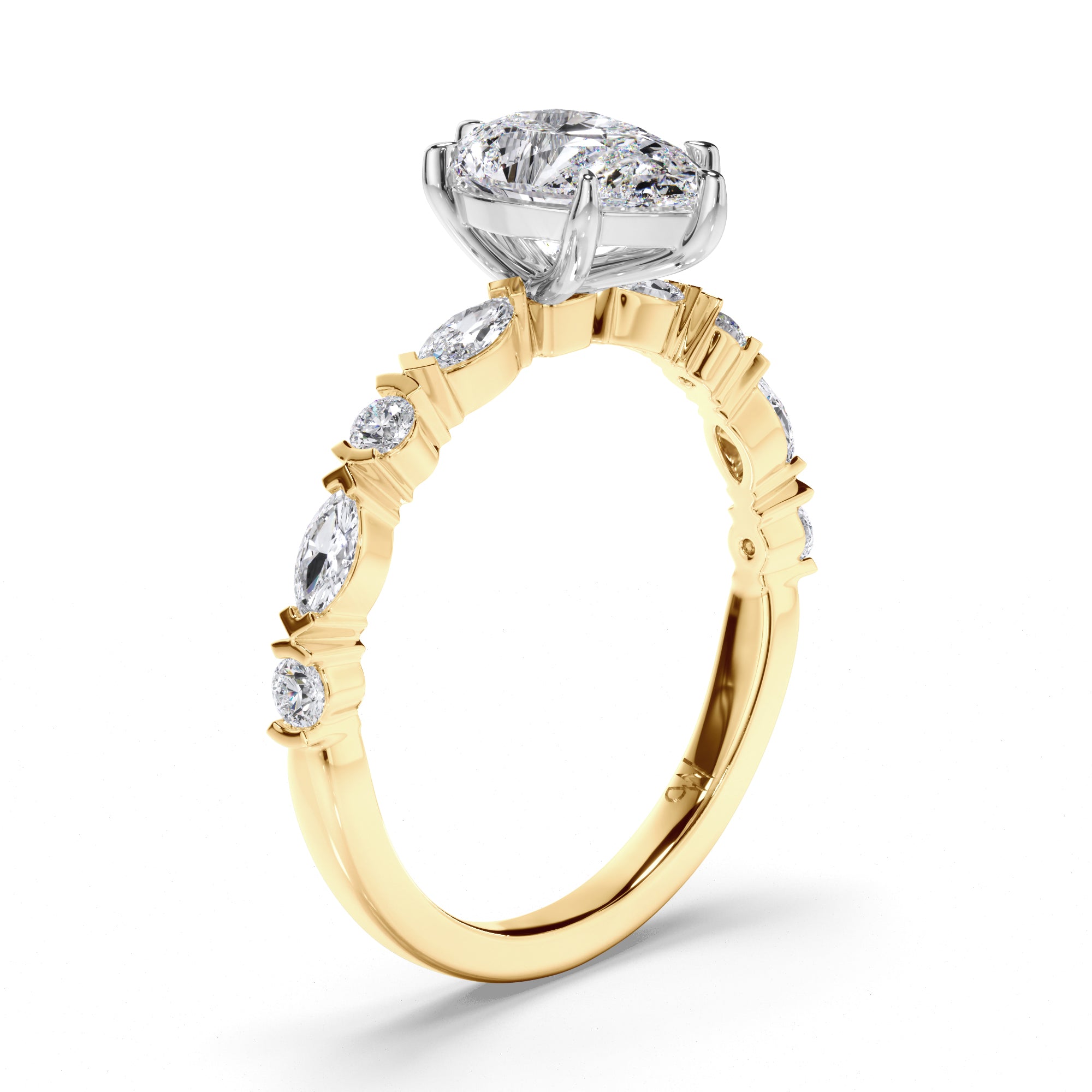 Pear Diamond Engagement Ring with Alternating Round and Marquise Band