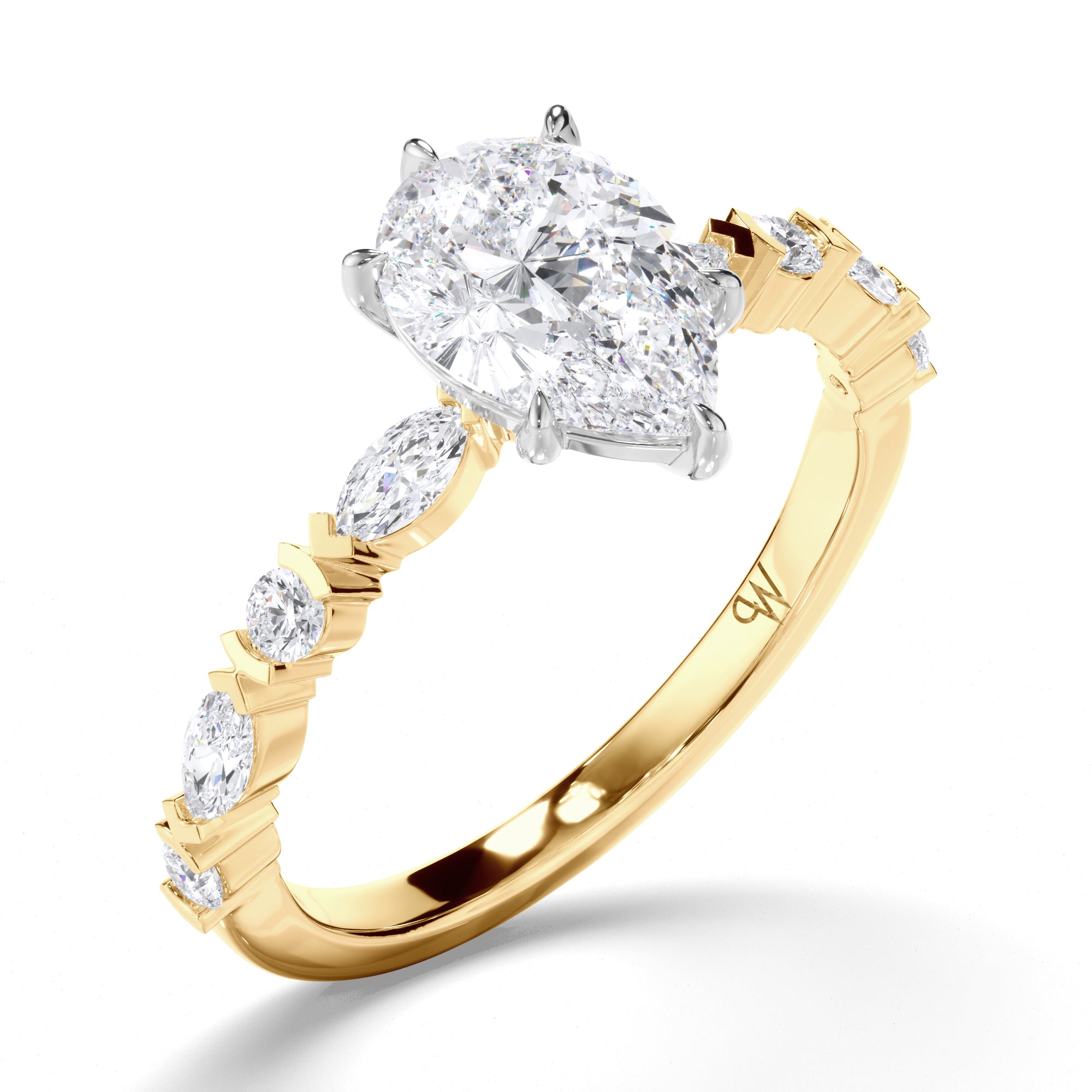 Pear Diamond Engagement Ring with Alternating Round and Marquise Band