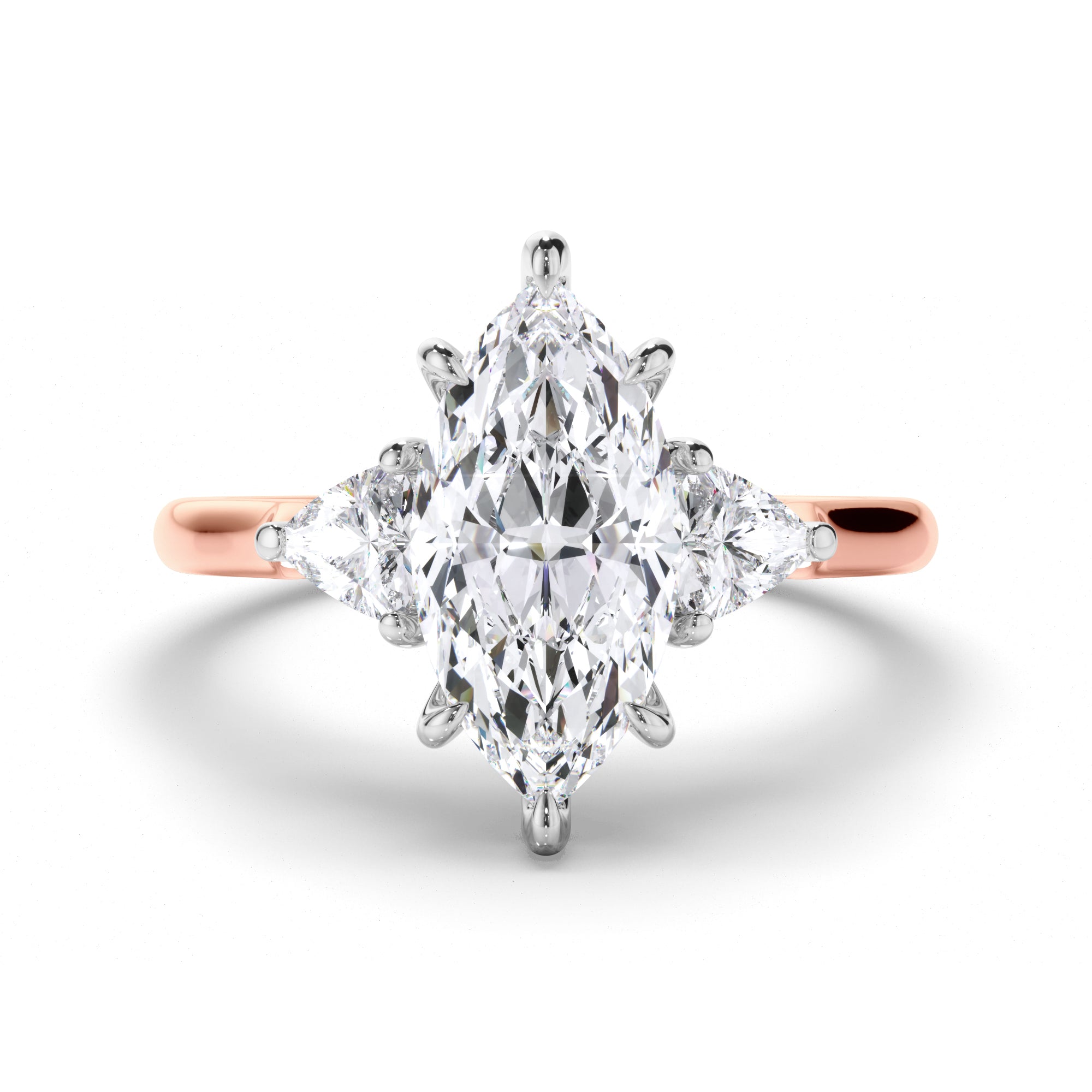 Marquise Diamond Trilogy Engagement Ring with Trilliant Sides