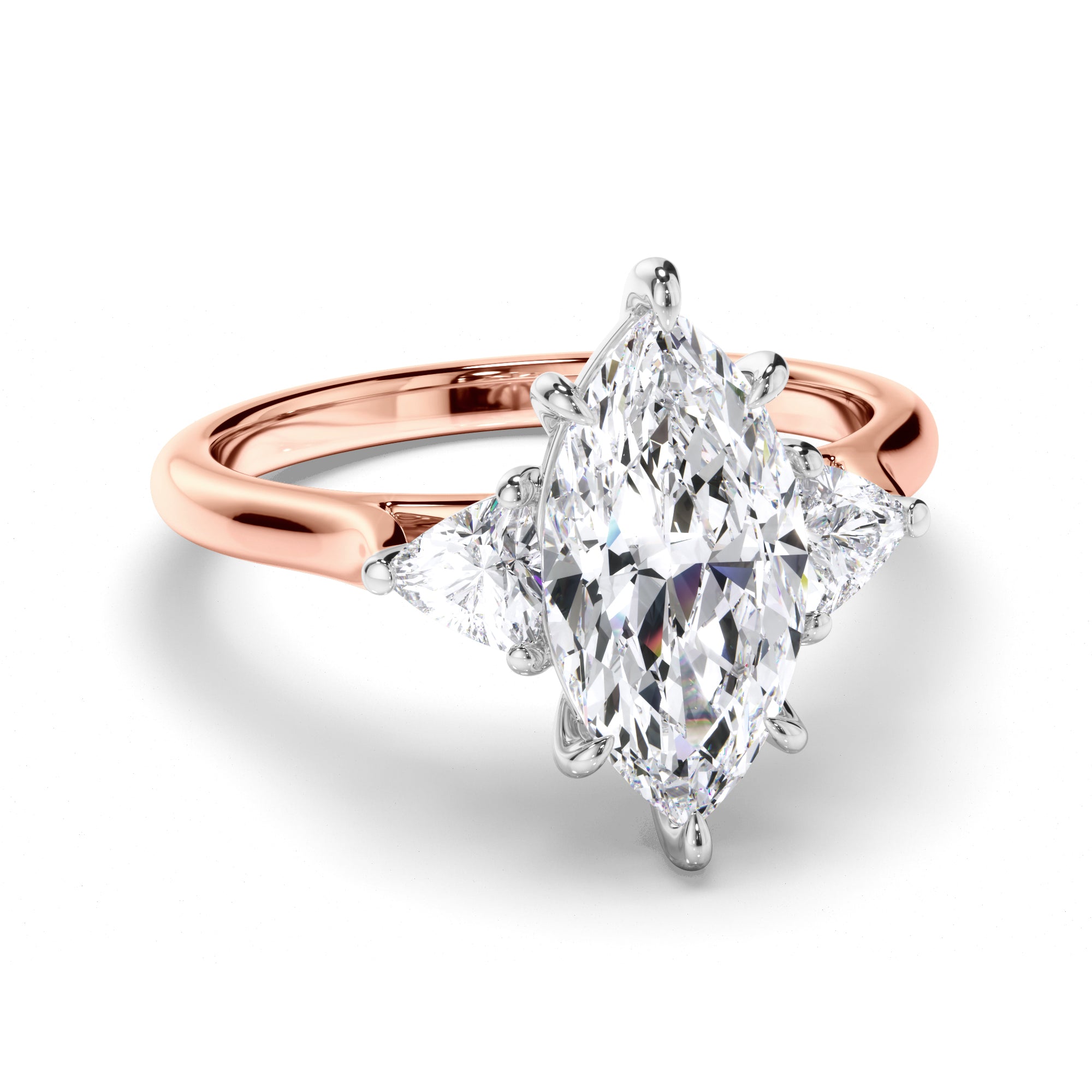 Marquise Diamond Trilogy Engagement Ring with Trilliant Sides