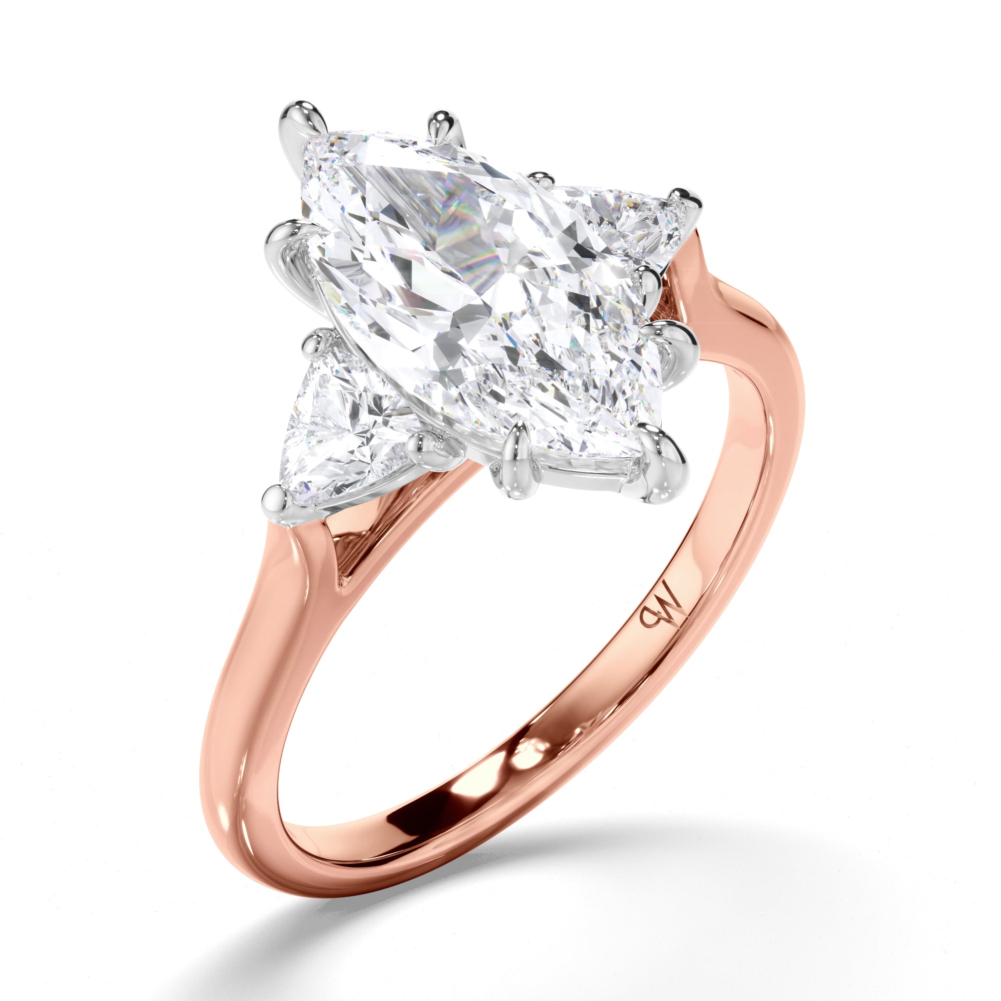 Marquise Diamond Trilogy Engagement Ring with Trilliant Sides