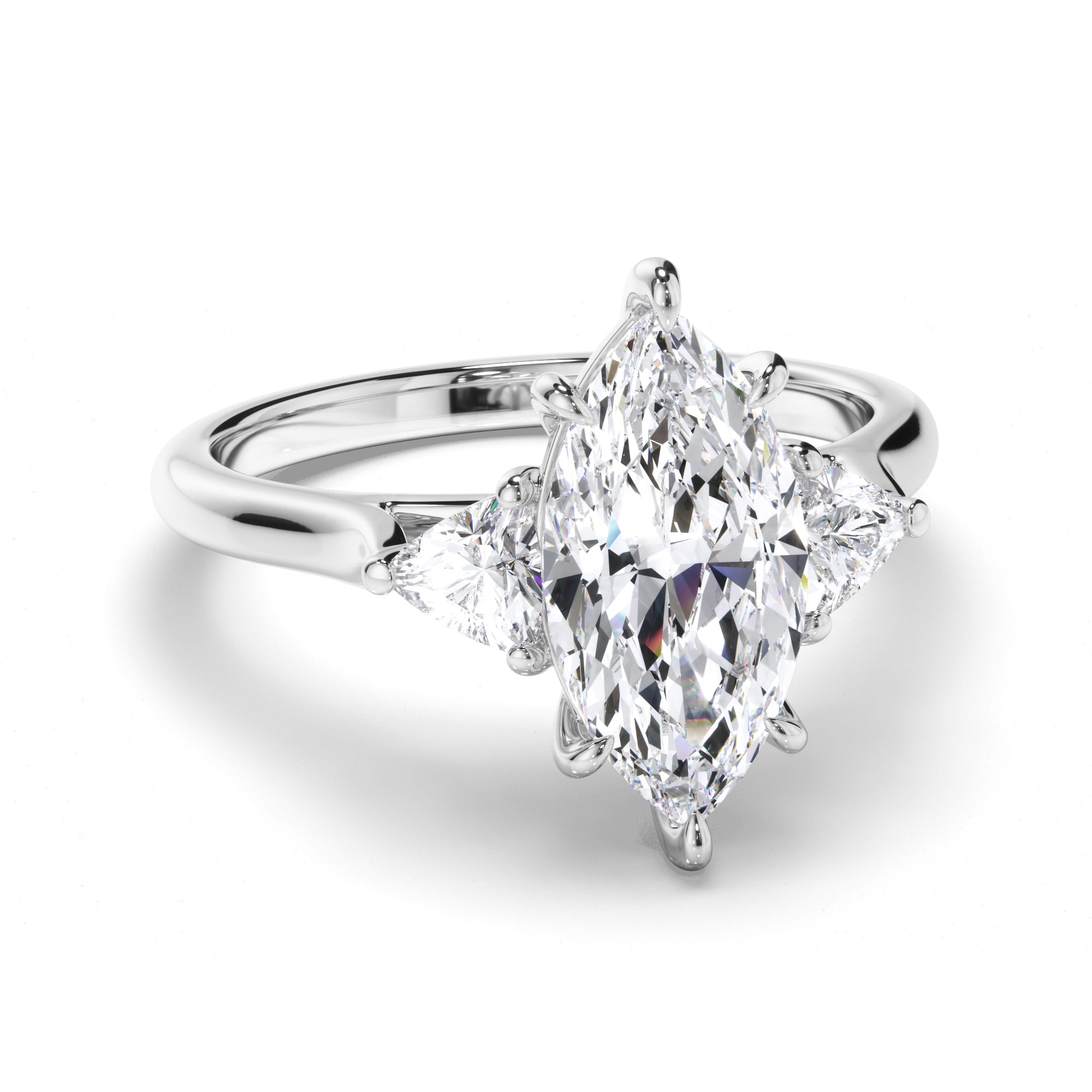 Marquise Diamond Trilogy Engagement Ring with Trilliant Sides