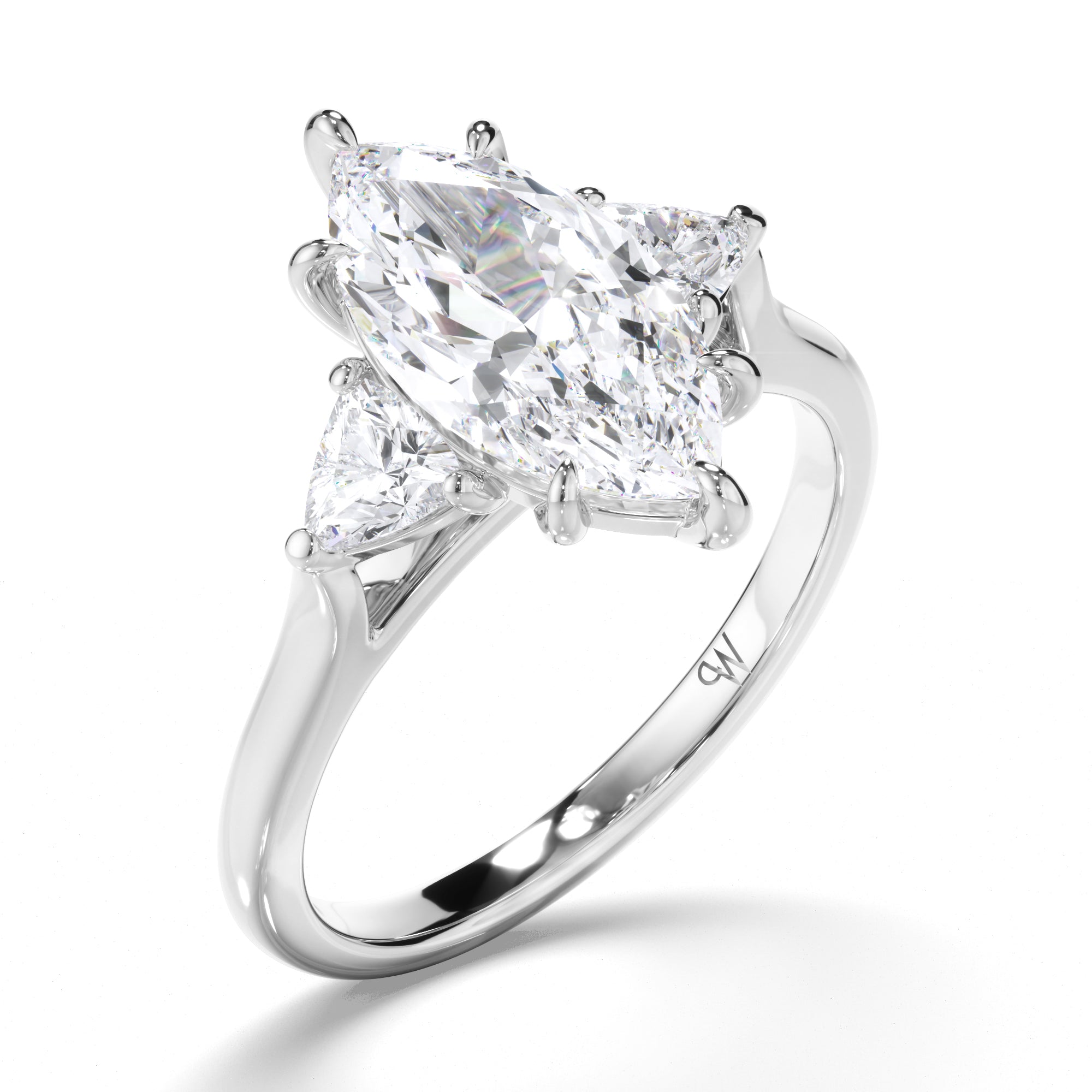 Marquise Diamond Trilogy Engagement Ring with Trilliant Sides