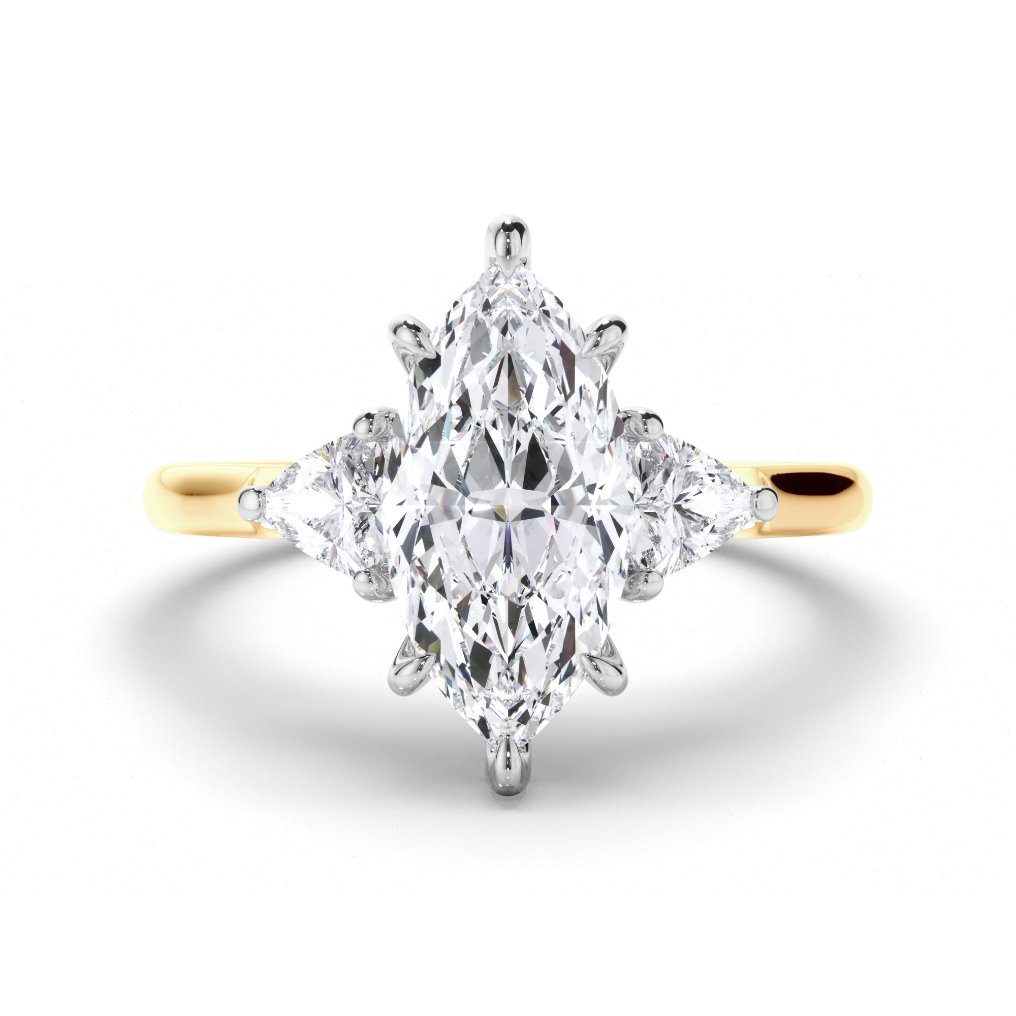 Marquise Diamond Trilogy Engagement Ring with Trilliant Sides