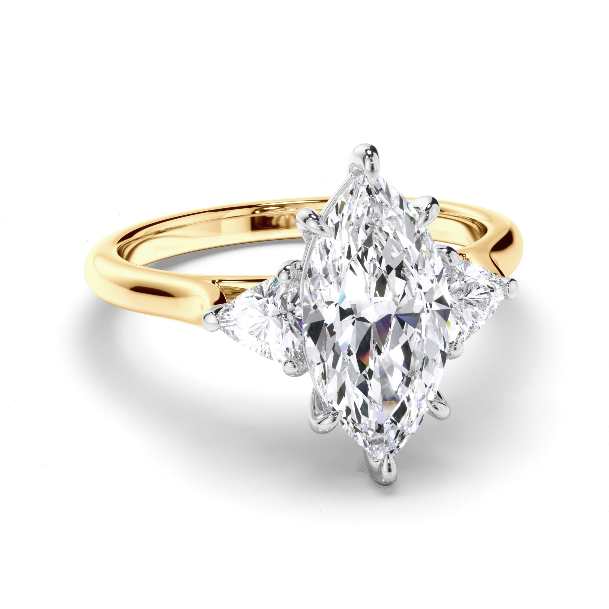 Marquise Diamond Trilogy Engagement Ring with Trilliant Sides