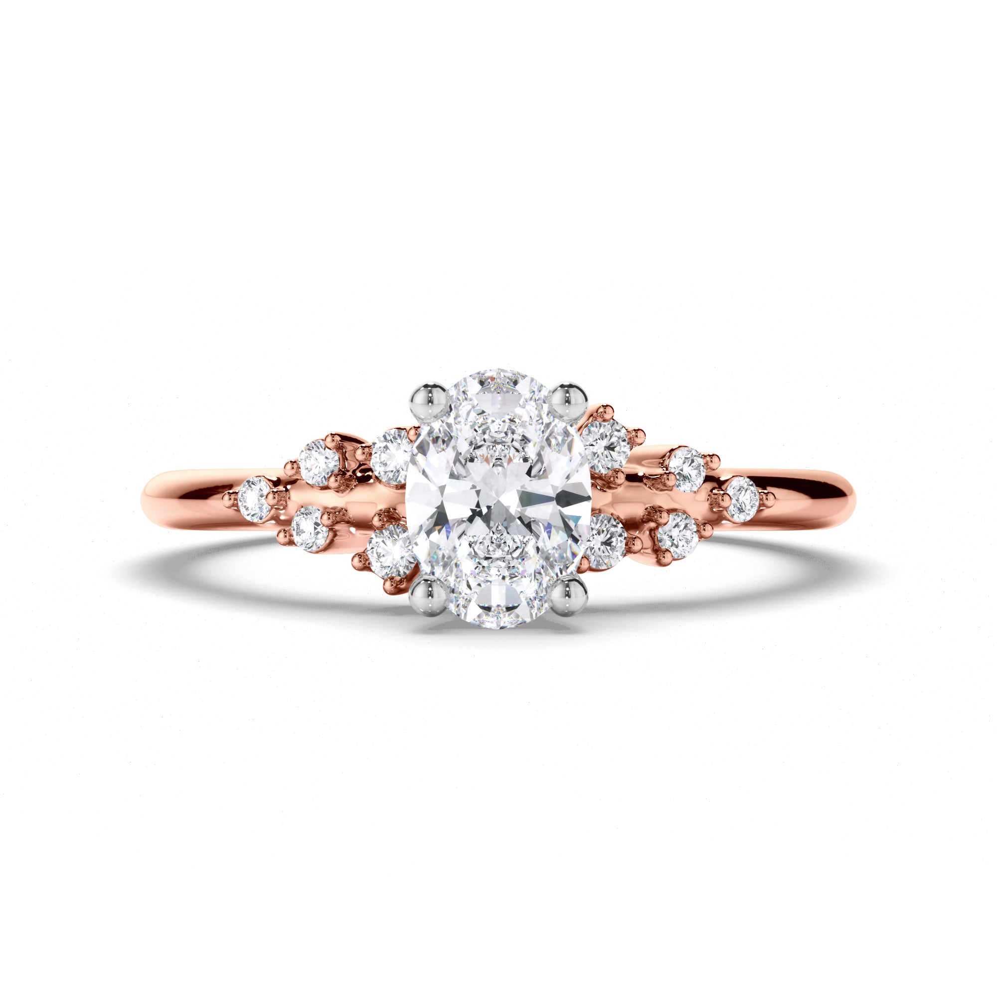 Oval Diamond Engagement Ring with Scattered Diamond Band