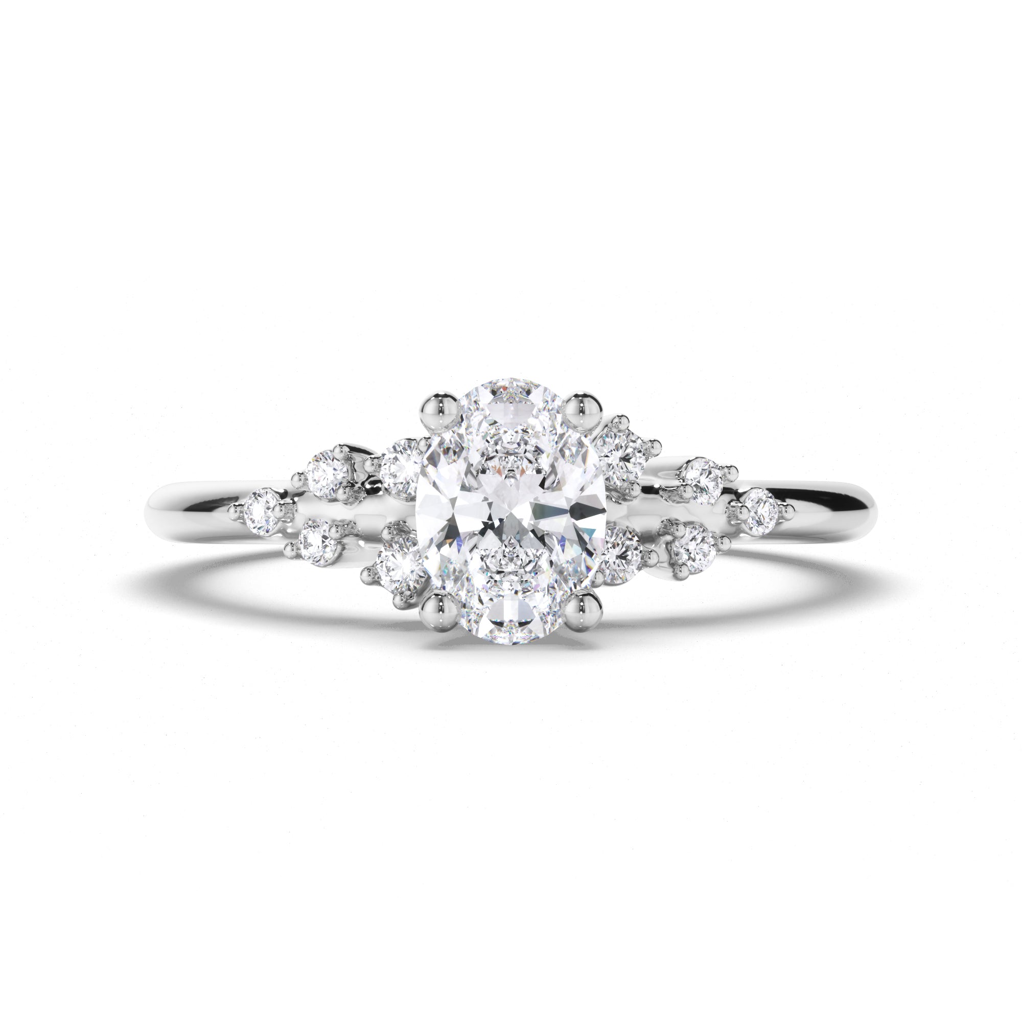 Oval Diamond Engagement Ring with Scattered Diamond Band