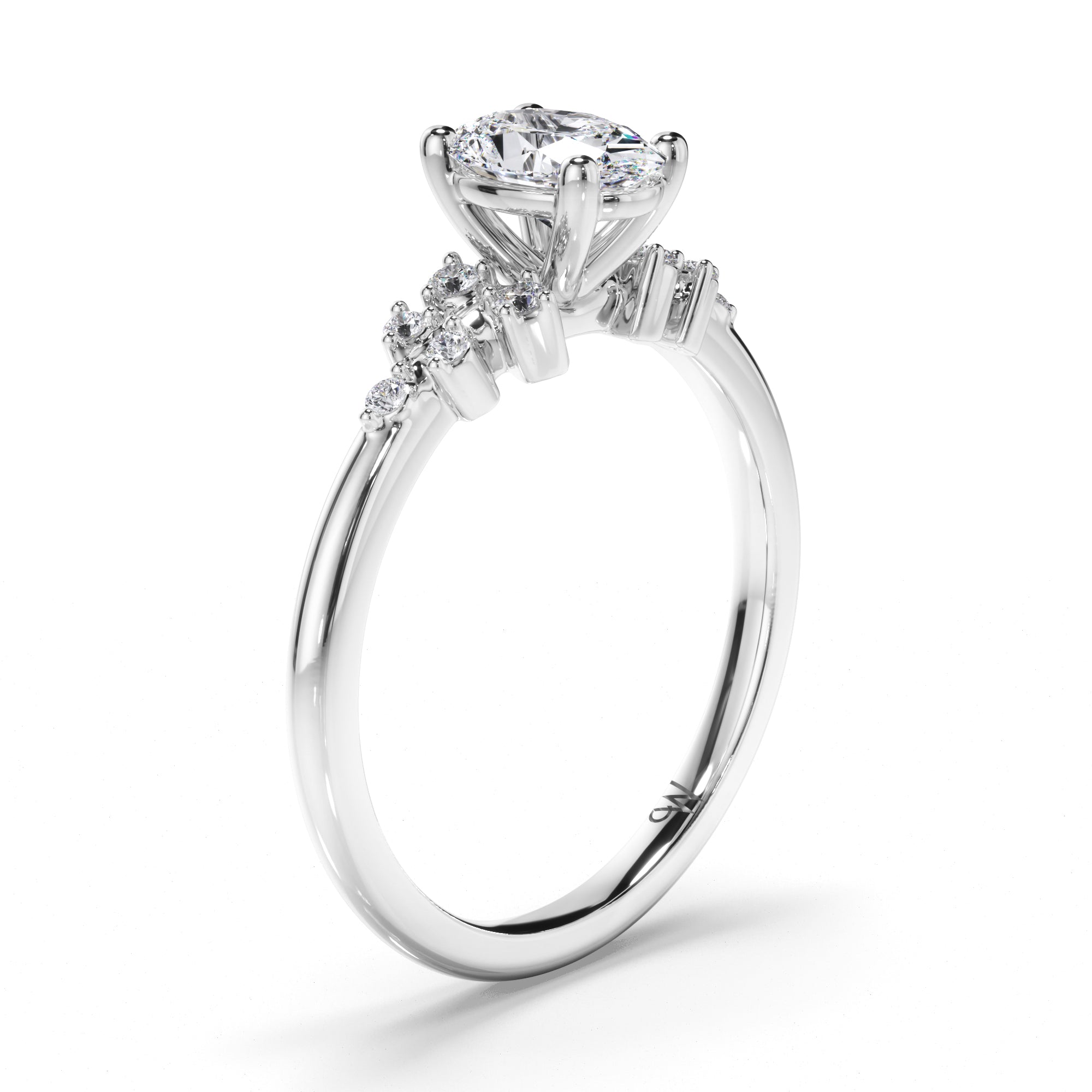 Oval Diamond Engagement Ring with Scattered Diamond Band