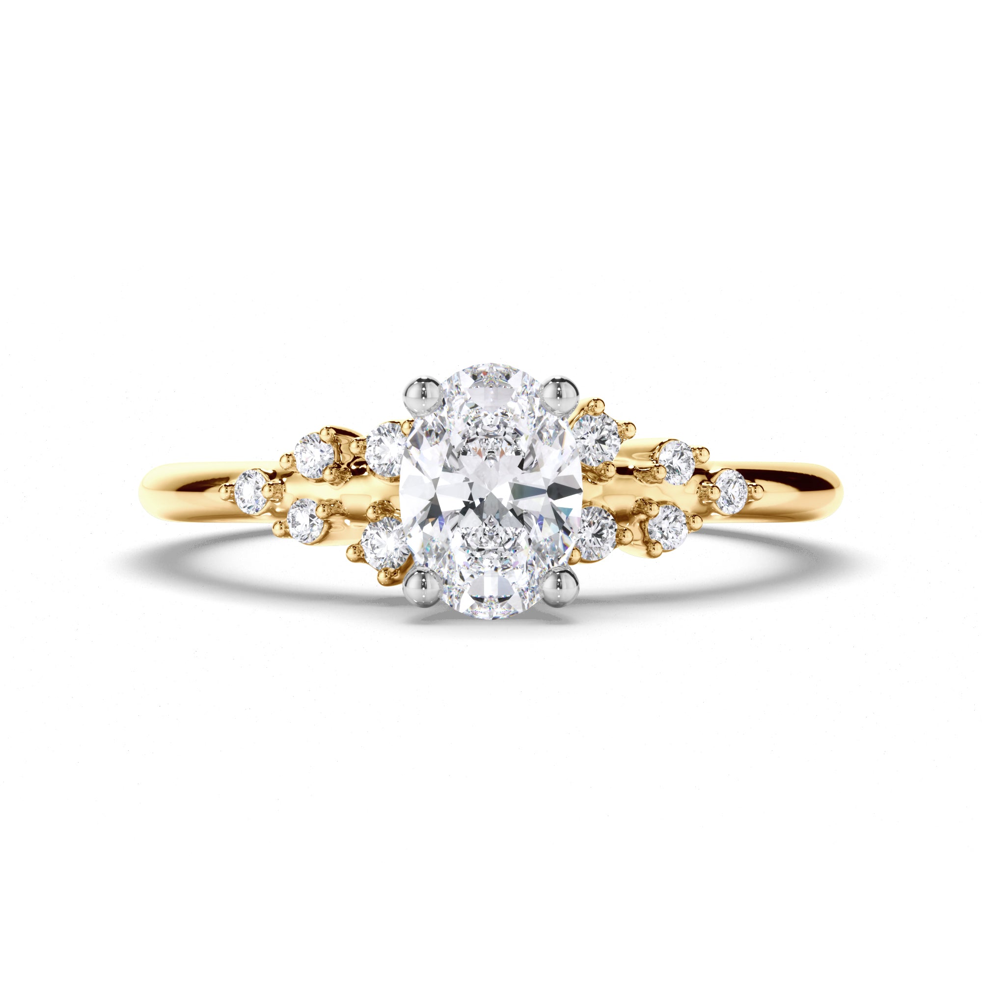 Oval Diamond Engagement Ring with Scattered Diamond Band