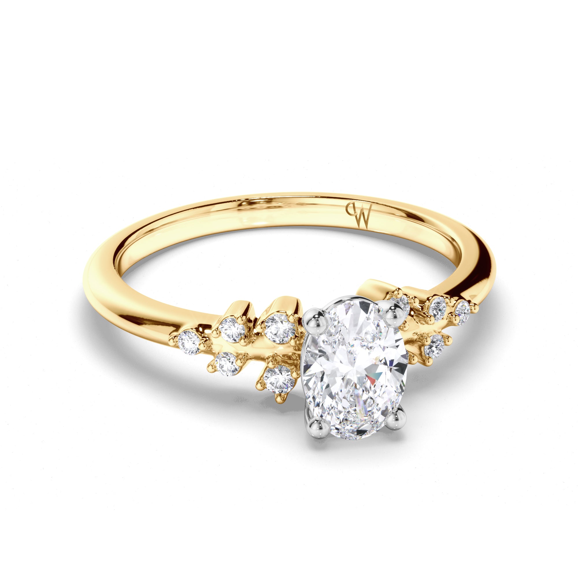 Oval Diamond Engagement Ring with Scattered Diamond Band