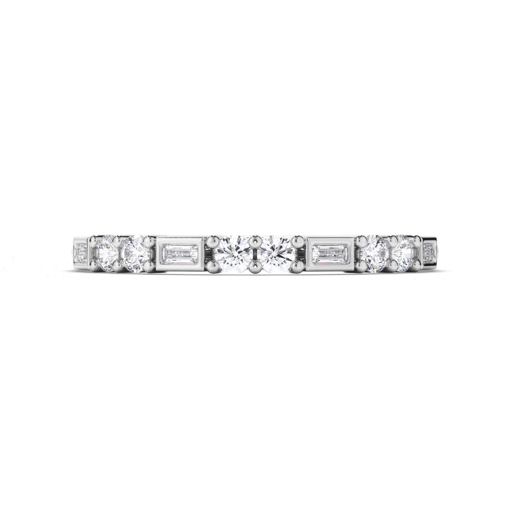 Baguette and Round Brilliant Cut Diamond Wedding Ring