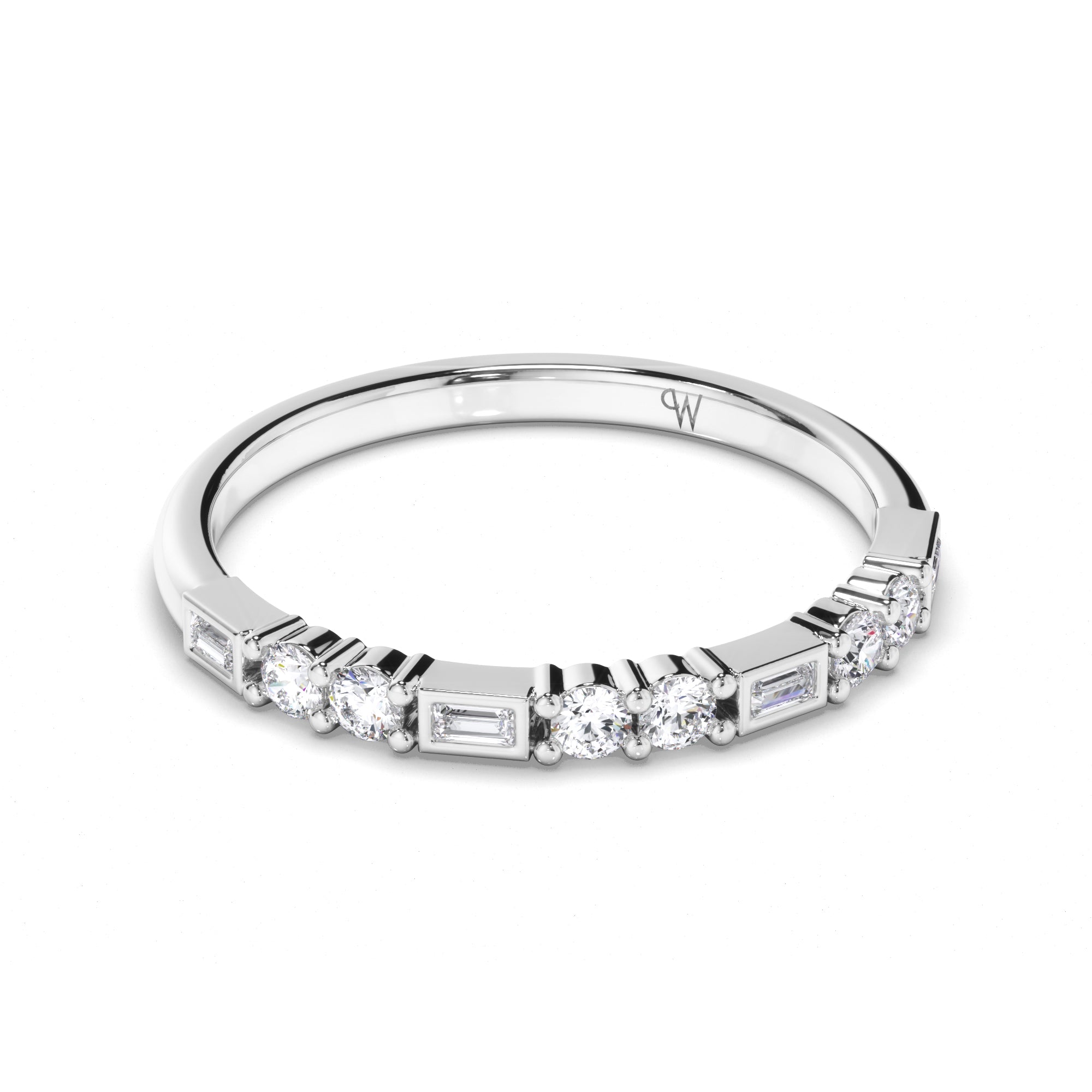 Baguette and Round Brilliant Cut Diamond Wedding Ring