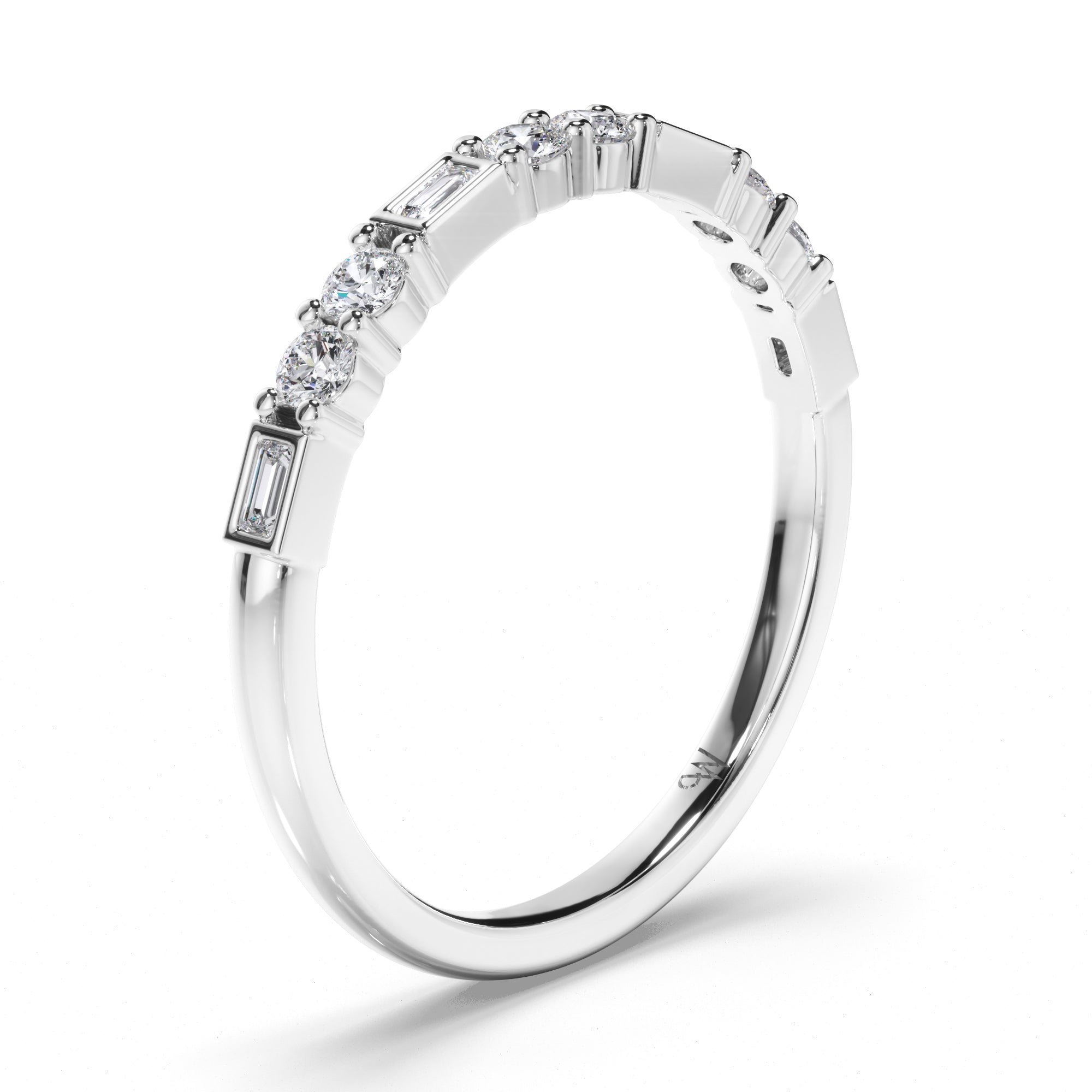 Baguette and Round Brilliant Cut Diamond Wedding Ring