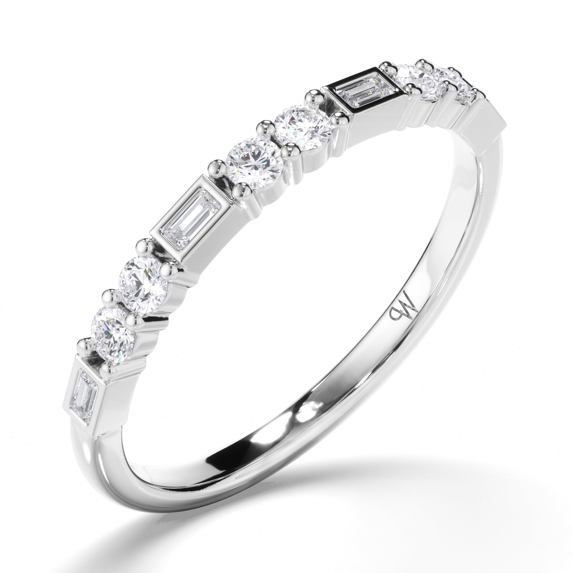 Baguette and Round Brilliant Cut Diamond Wedding Ring