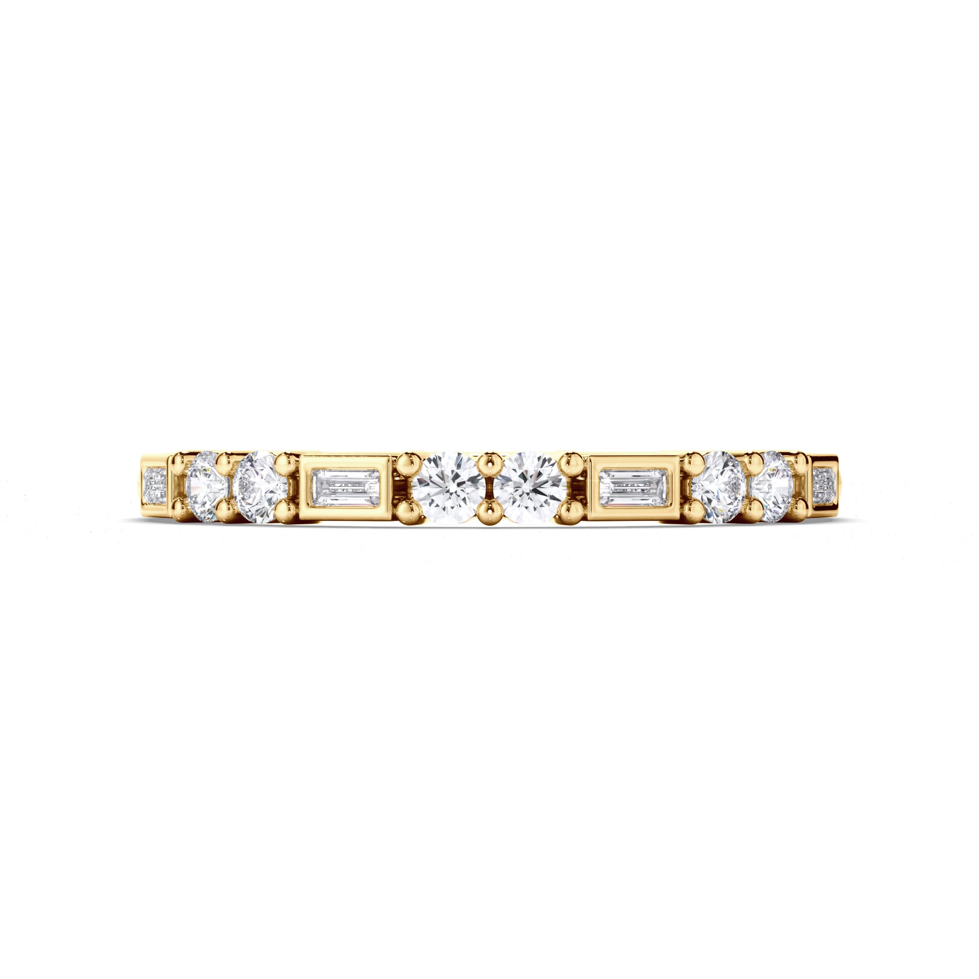 Baguette and Round Brilliant Cut Diamond Wedding Ring
