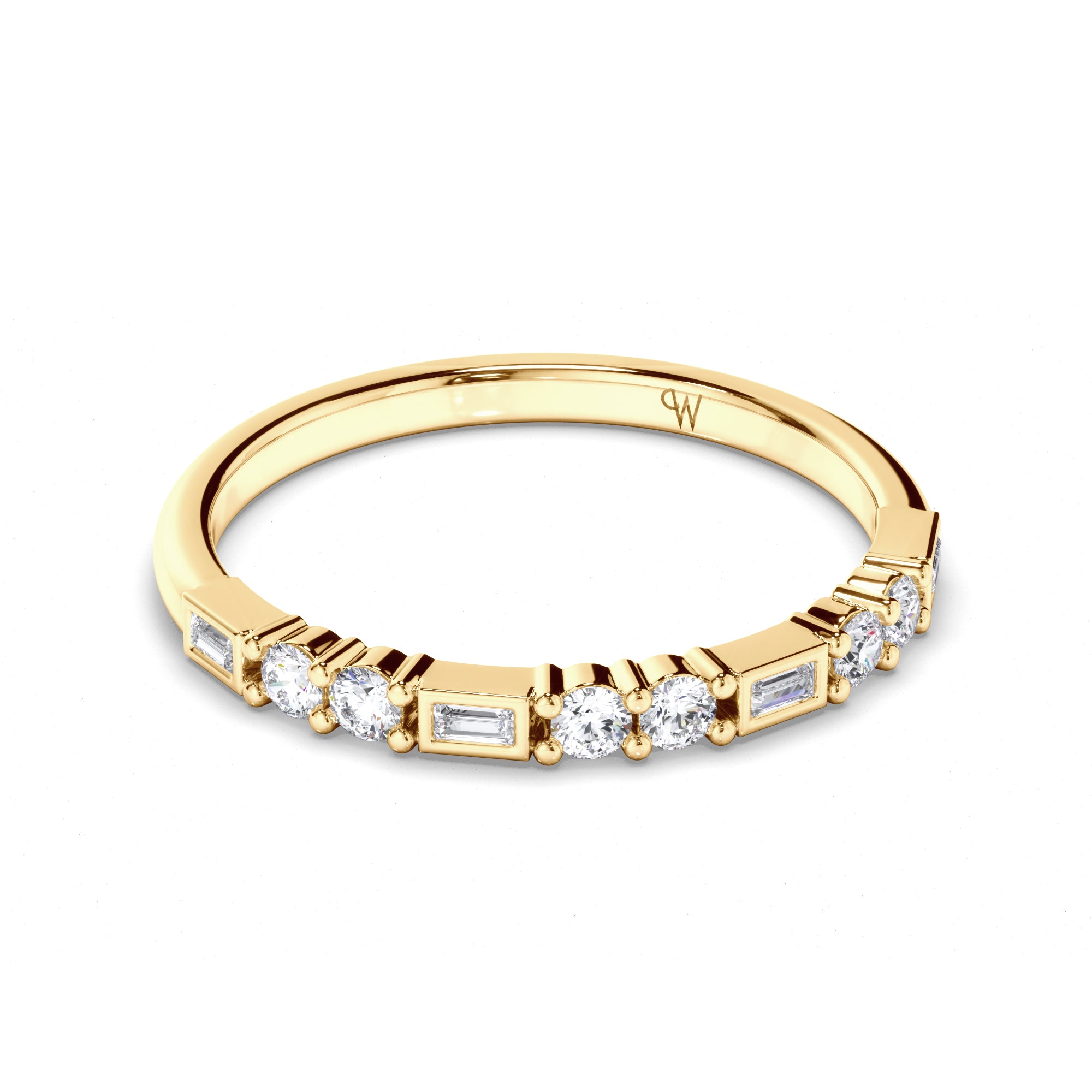 Baguette and Round Brilliant Cut Diamond Wedding Ring