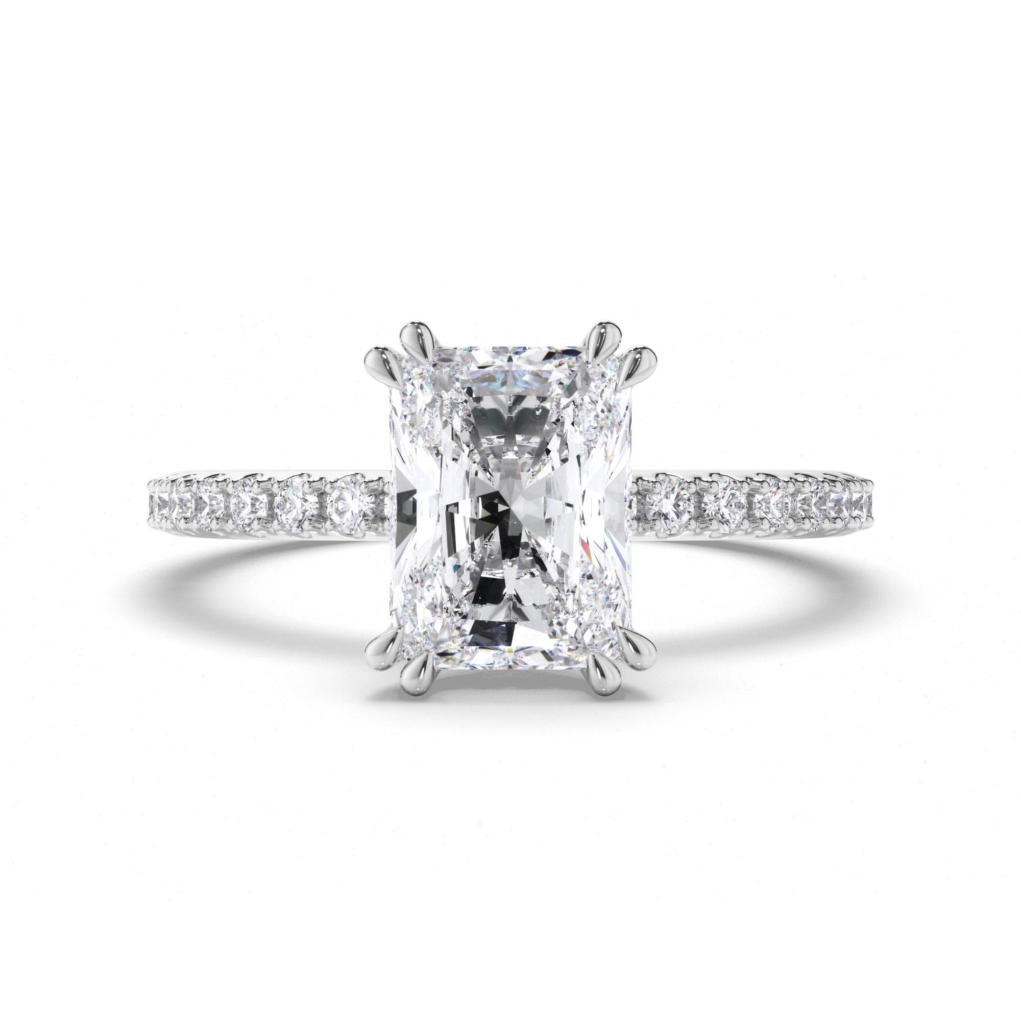 Radiant Diamond Engagement Ring with Hidden Halo and Cut Claw Band