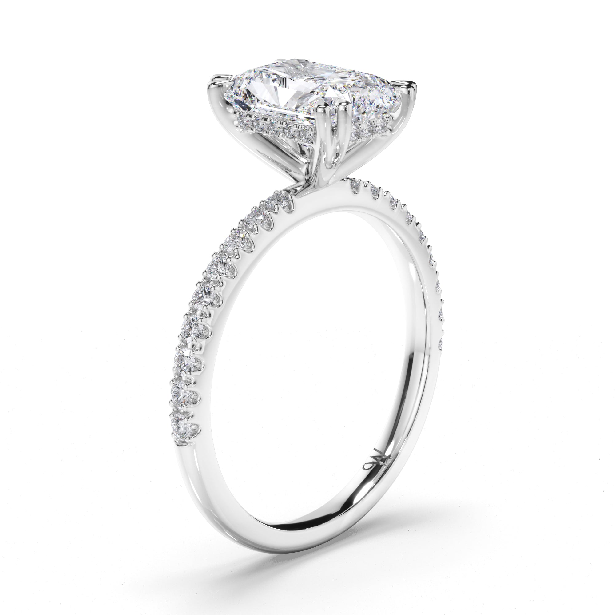 Radiant Diamond Engagement Ring with Hidden Halo and Cut Claw Band