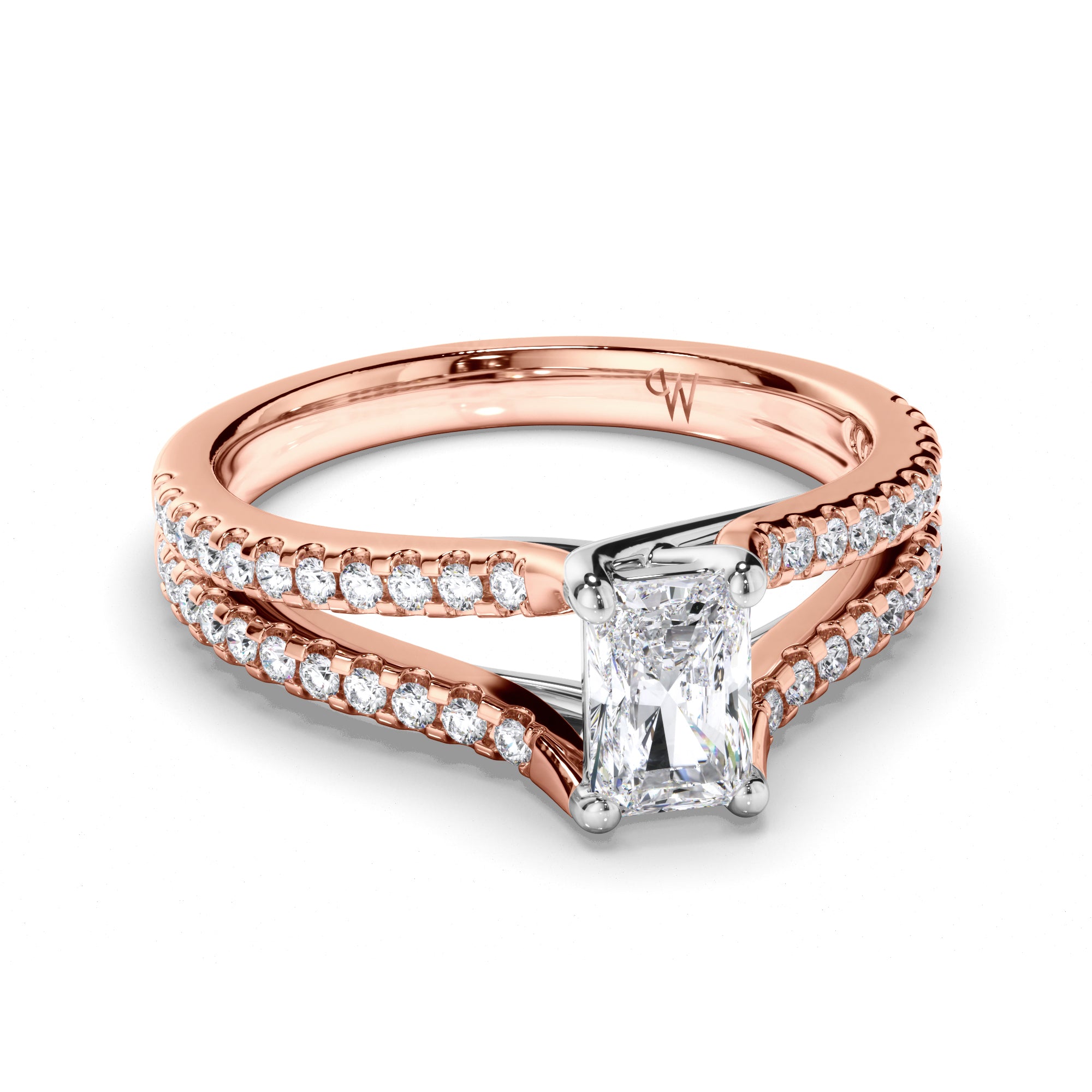 Radiant Diamond Engagement Ring with Split Diamond Band