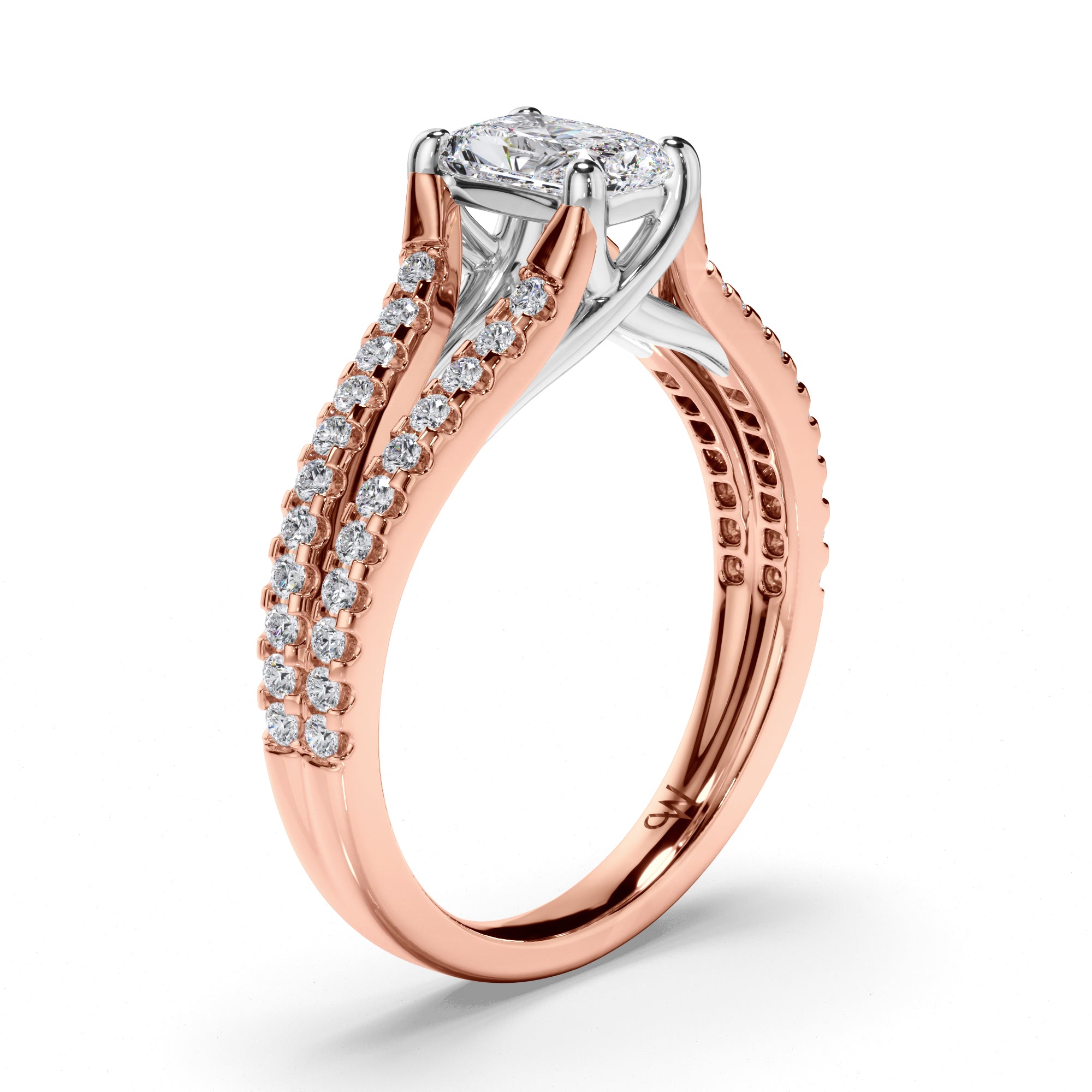 Radiant Diamond Engagement Ring with Split Diamond Band