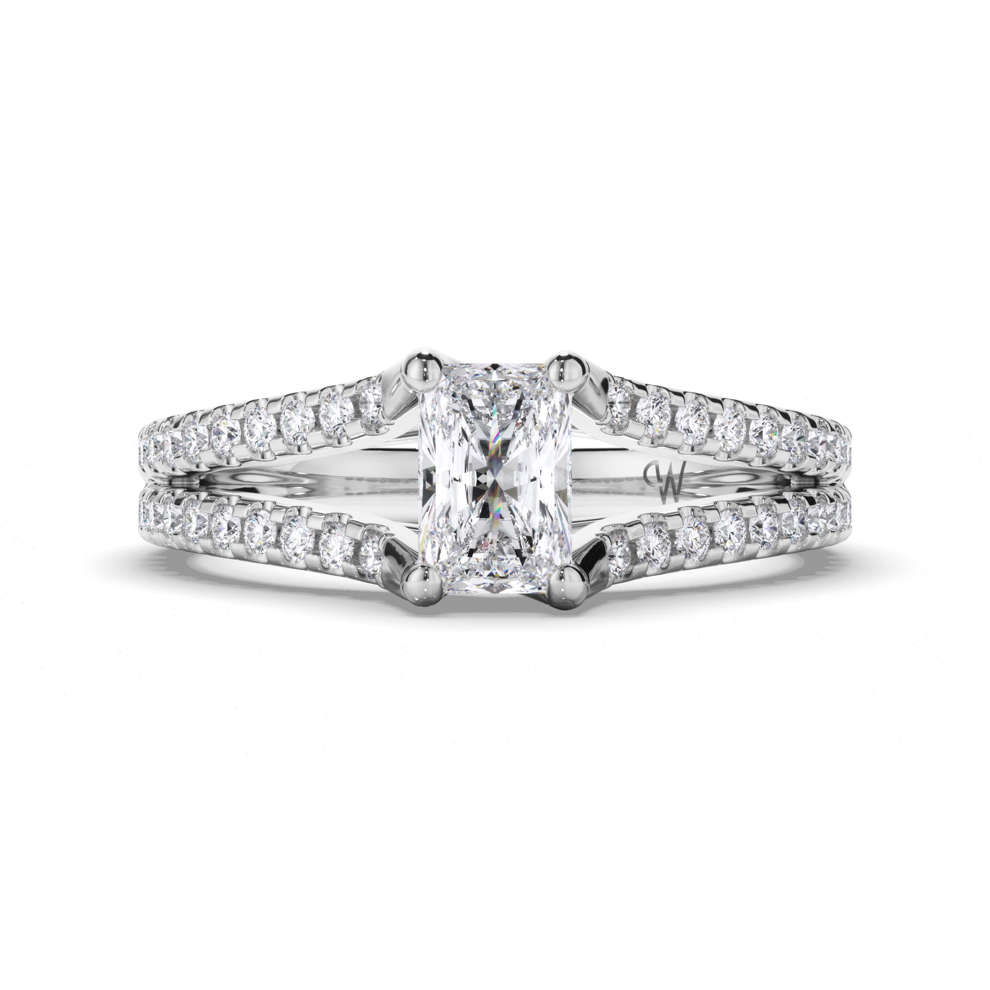 Radiant Diamond Engagement Ring with Split Diamond Band
