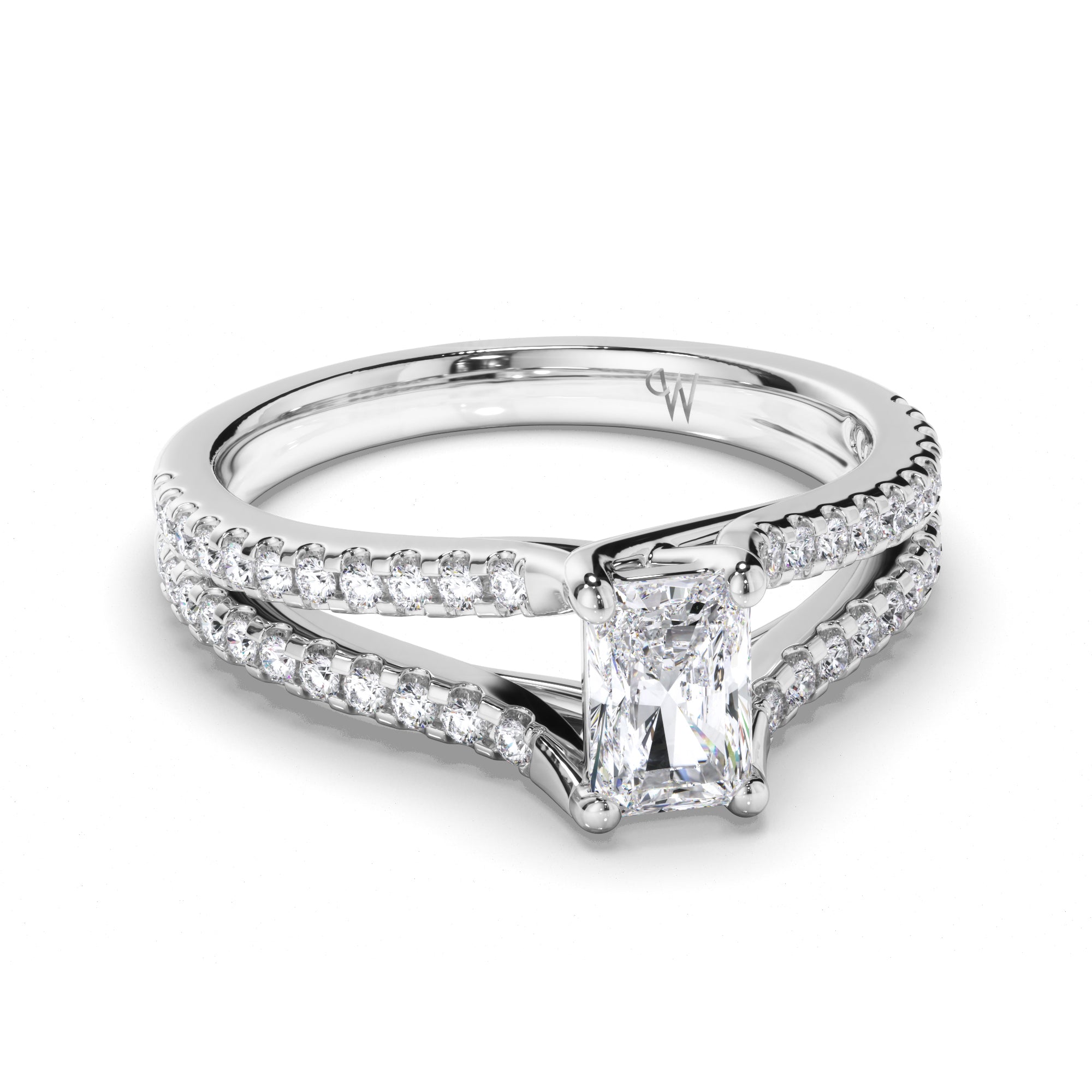 Radiant Diamond Engagement Ring with Split Diamond Band