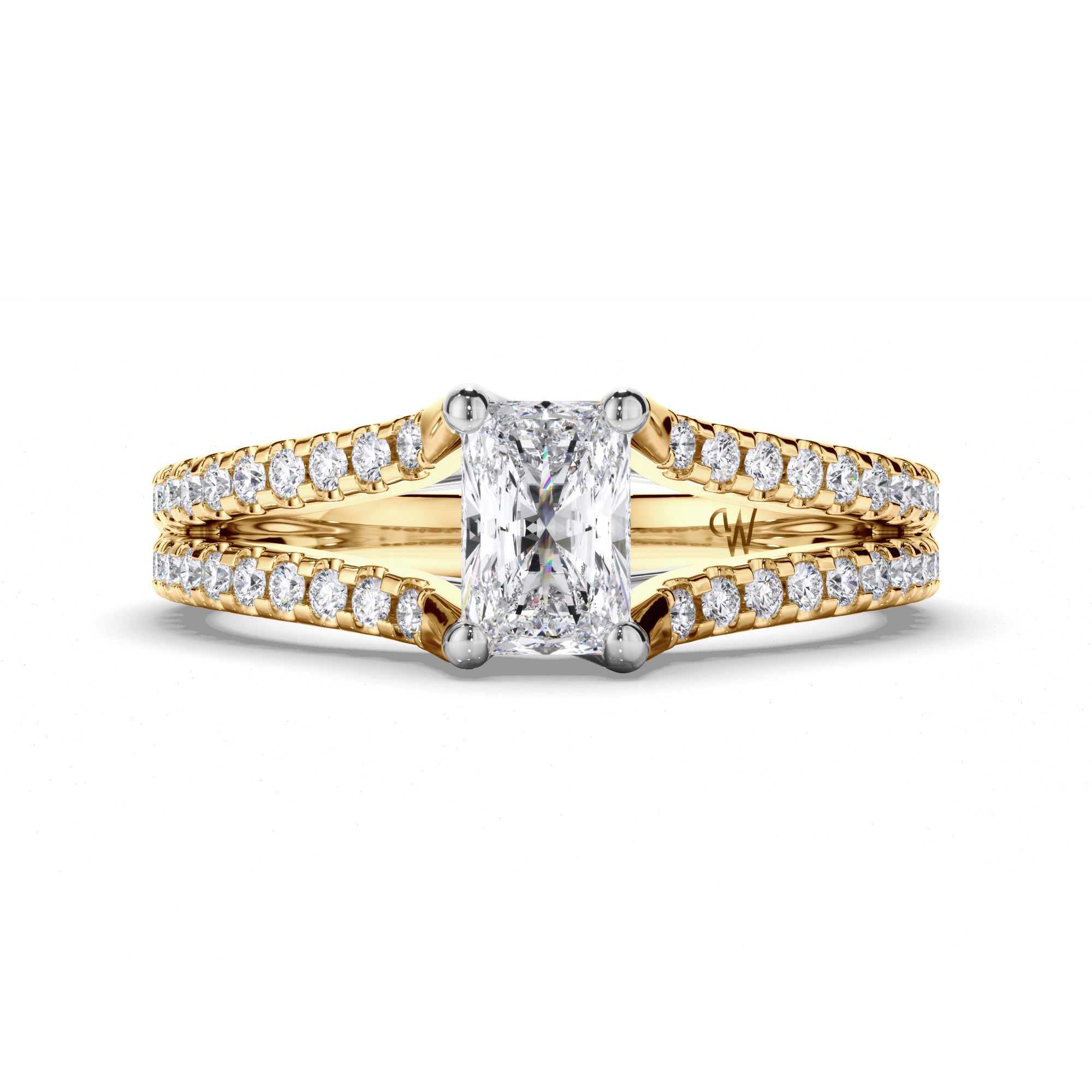 Radiant Diamond Engagement Ring with Split Diamond Band
