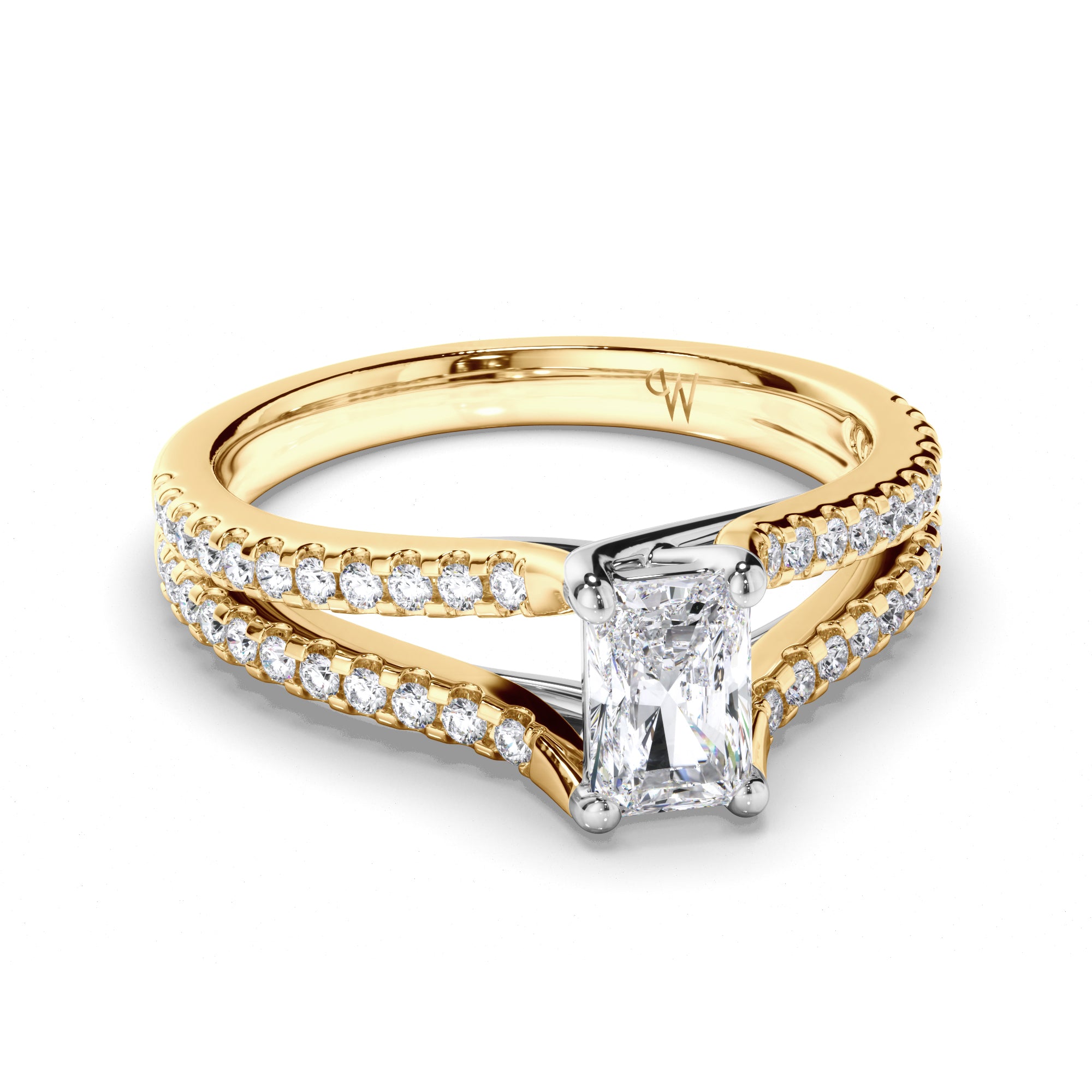 Radiant Diamond Engagement Ring with Split Diamond Band