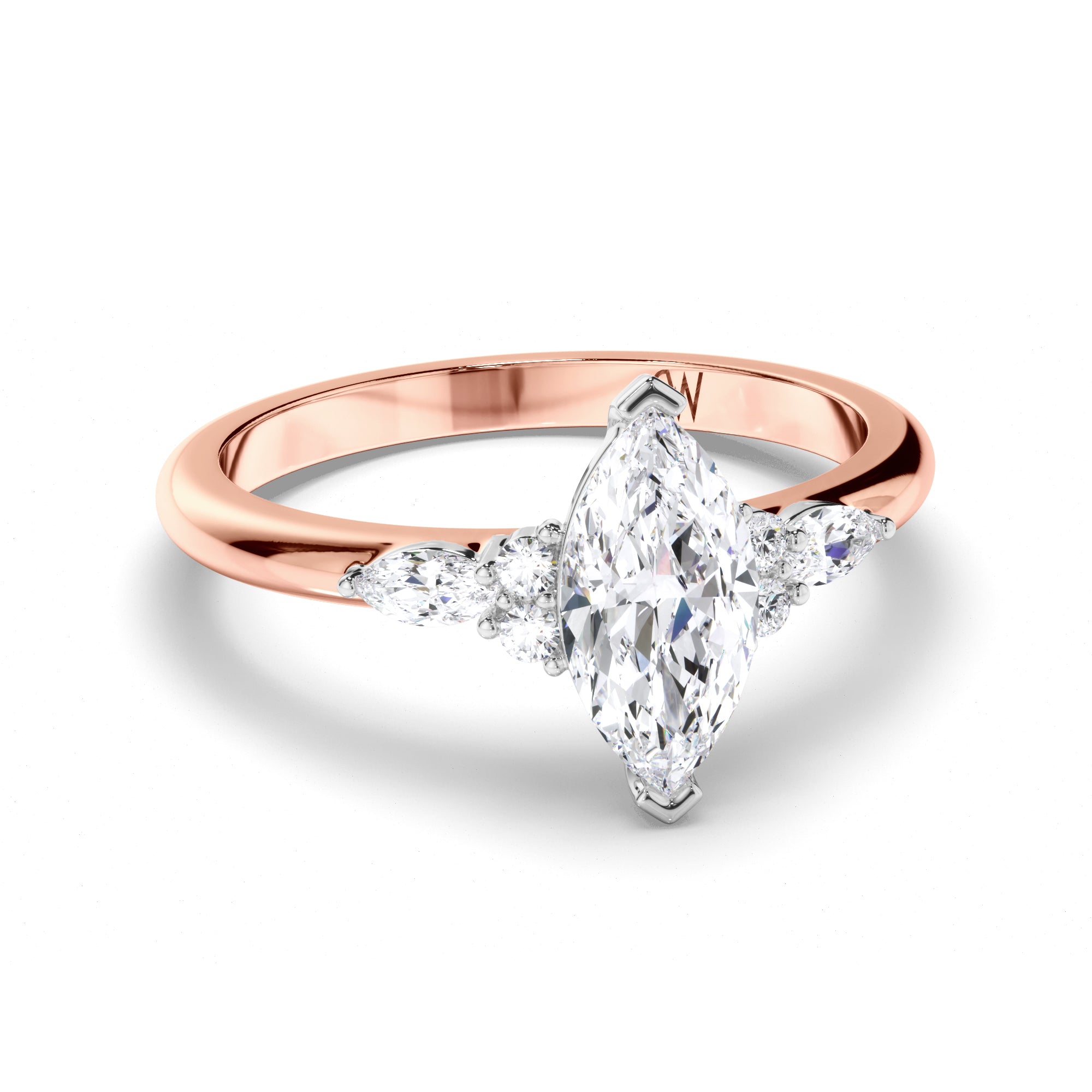 Marquise Diamond Engagement Ring with Round and Marquise Sides