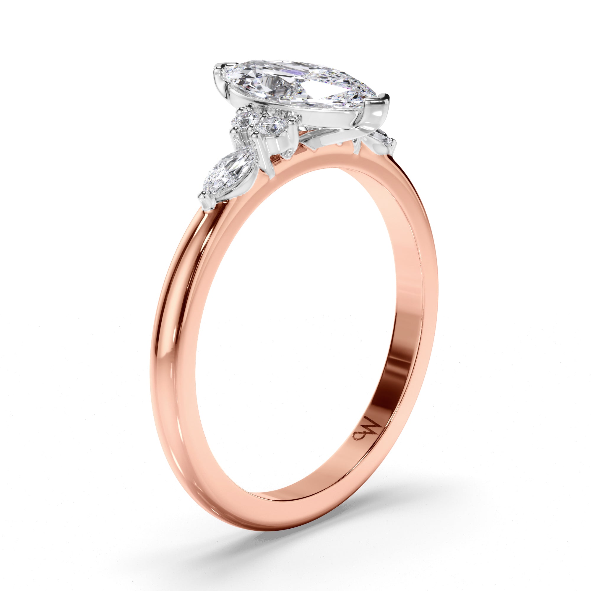 Marquise Diamond Engagement Ring with Round and Marquise Sides