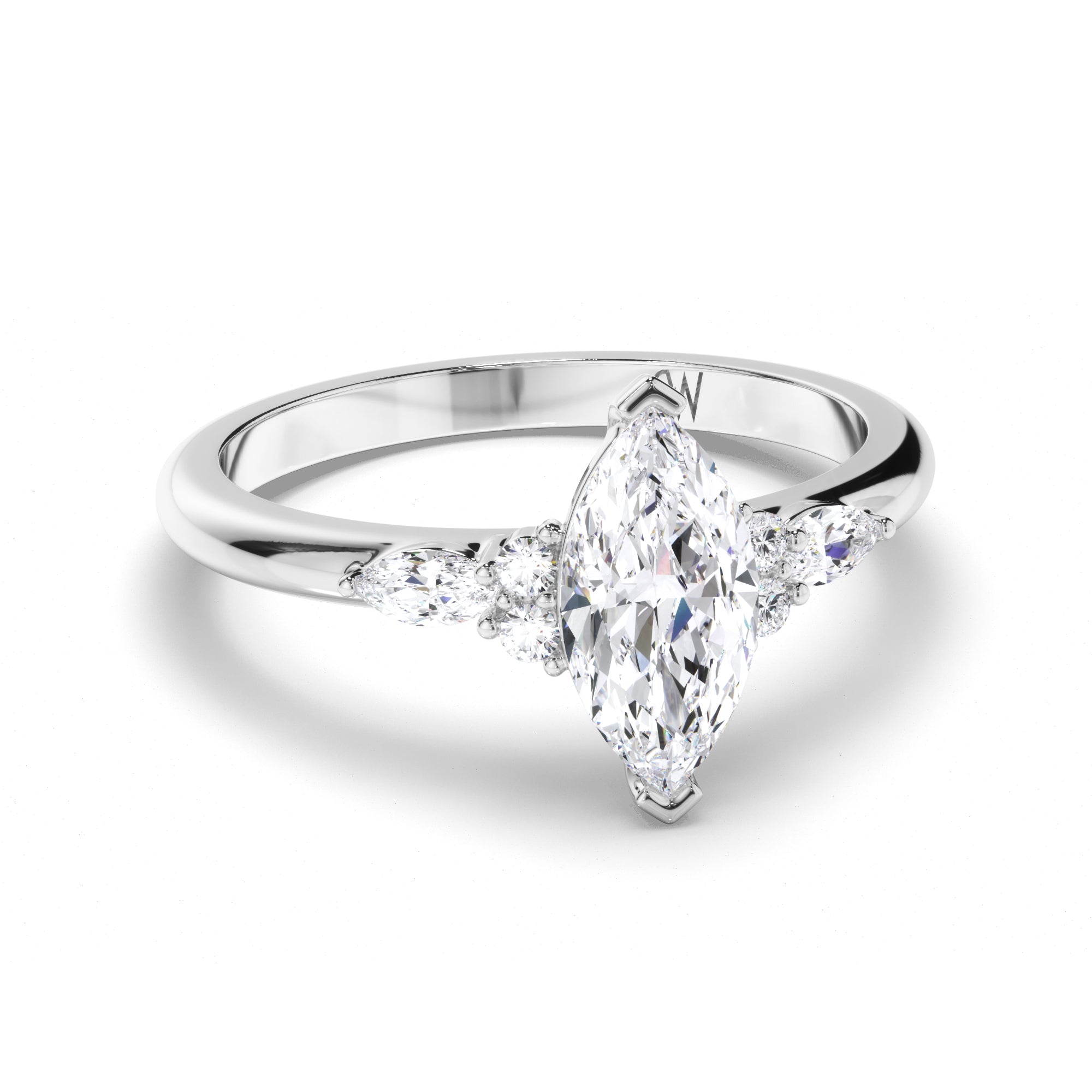 Marquise Diamond Engagement Ring with Round and Marquise Sides