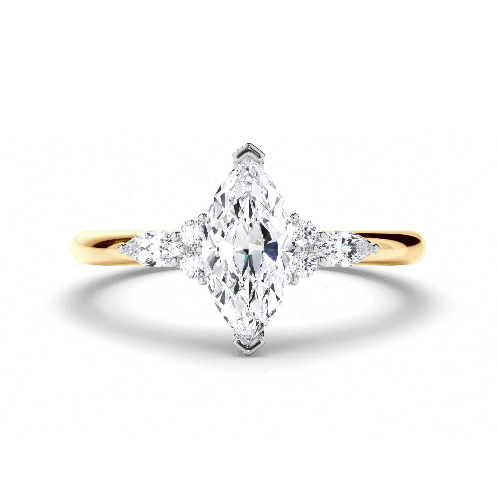 Marquise Diamond Engagement Ring with Round and Marquise Sides