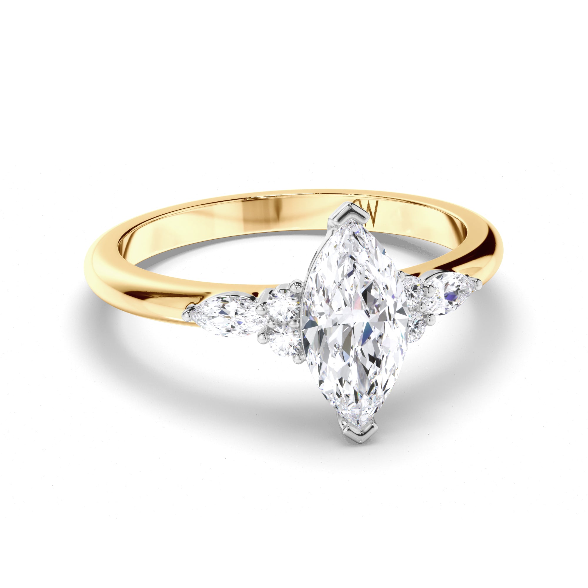 Marquise Diamond Engagement Ring with Round and Marquise Sides