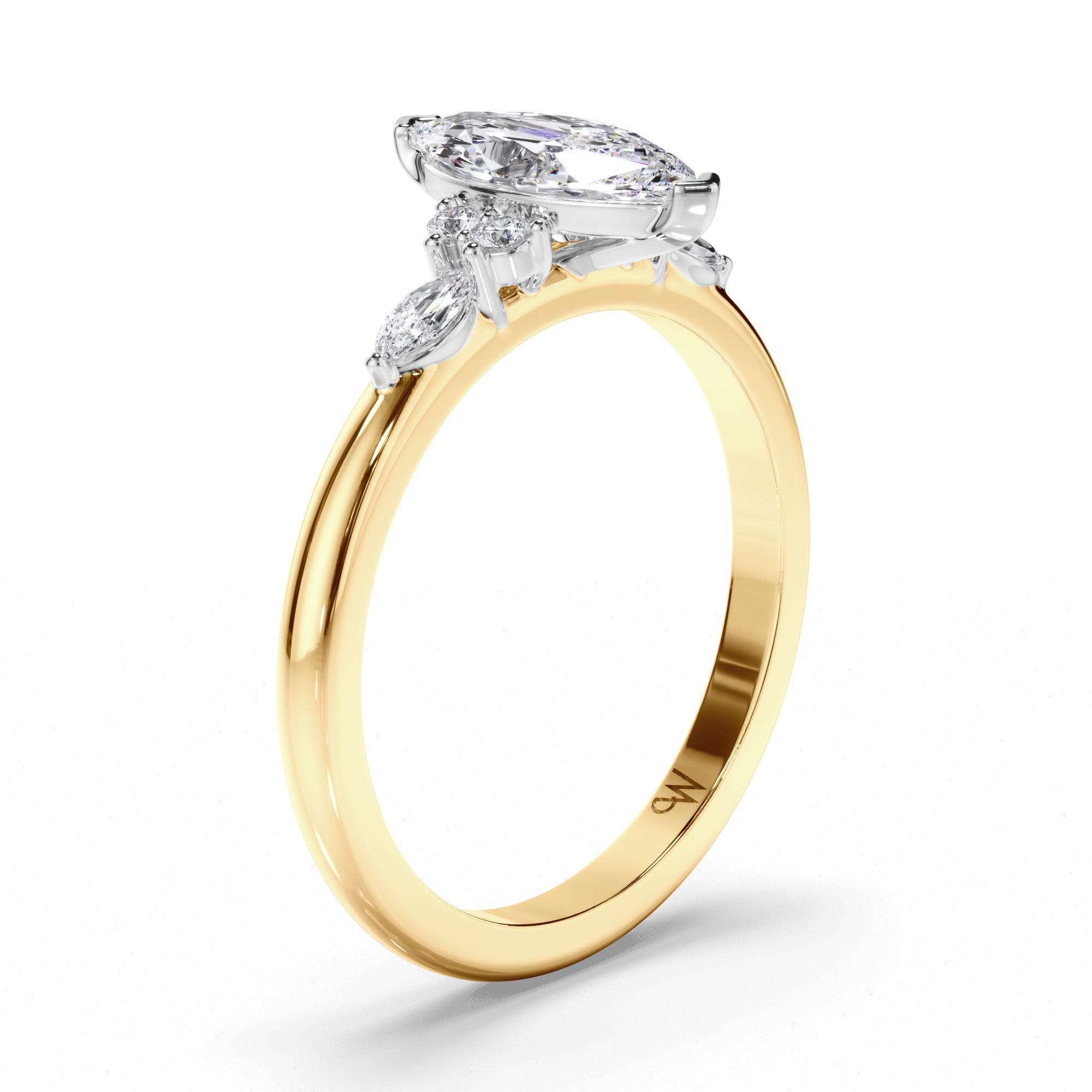Marquise Diamond Engagement Ring with Round and Marquise Sides