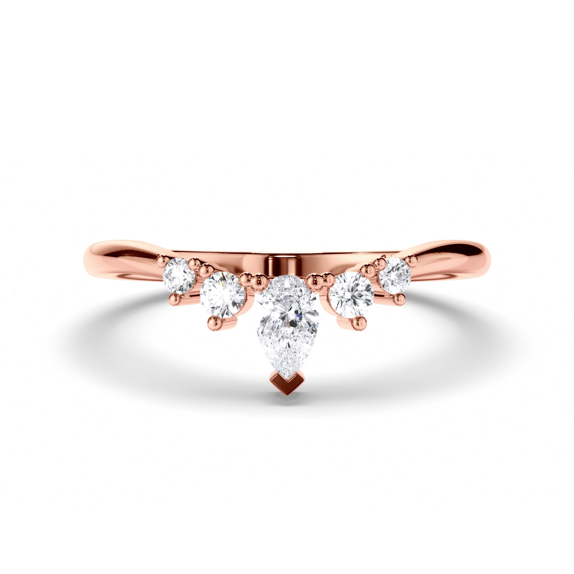 Curved Pear and Round Brilliant Cut Diamond Wedding Ring