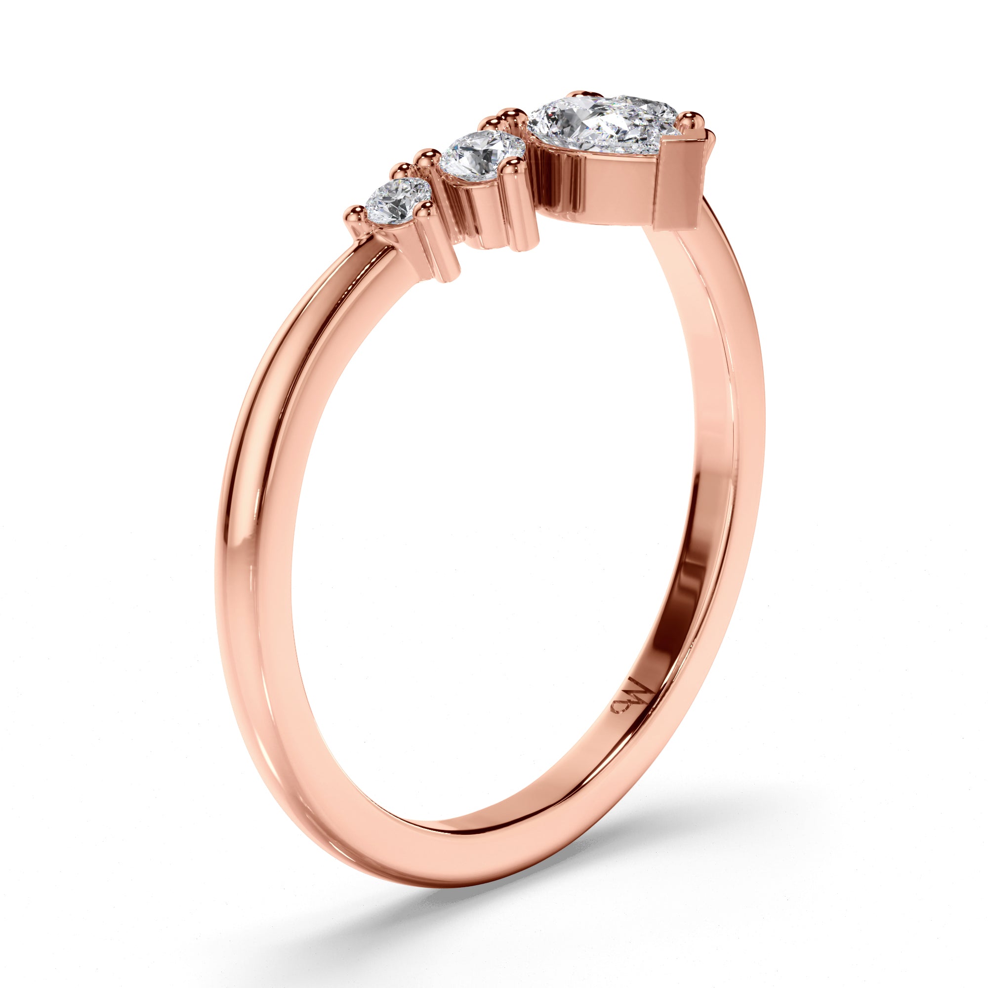 Curved Pear and Round Brilliant Cut Diamond Wedding Ring