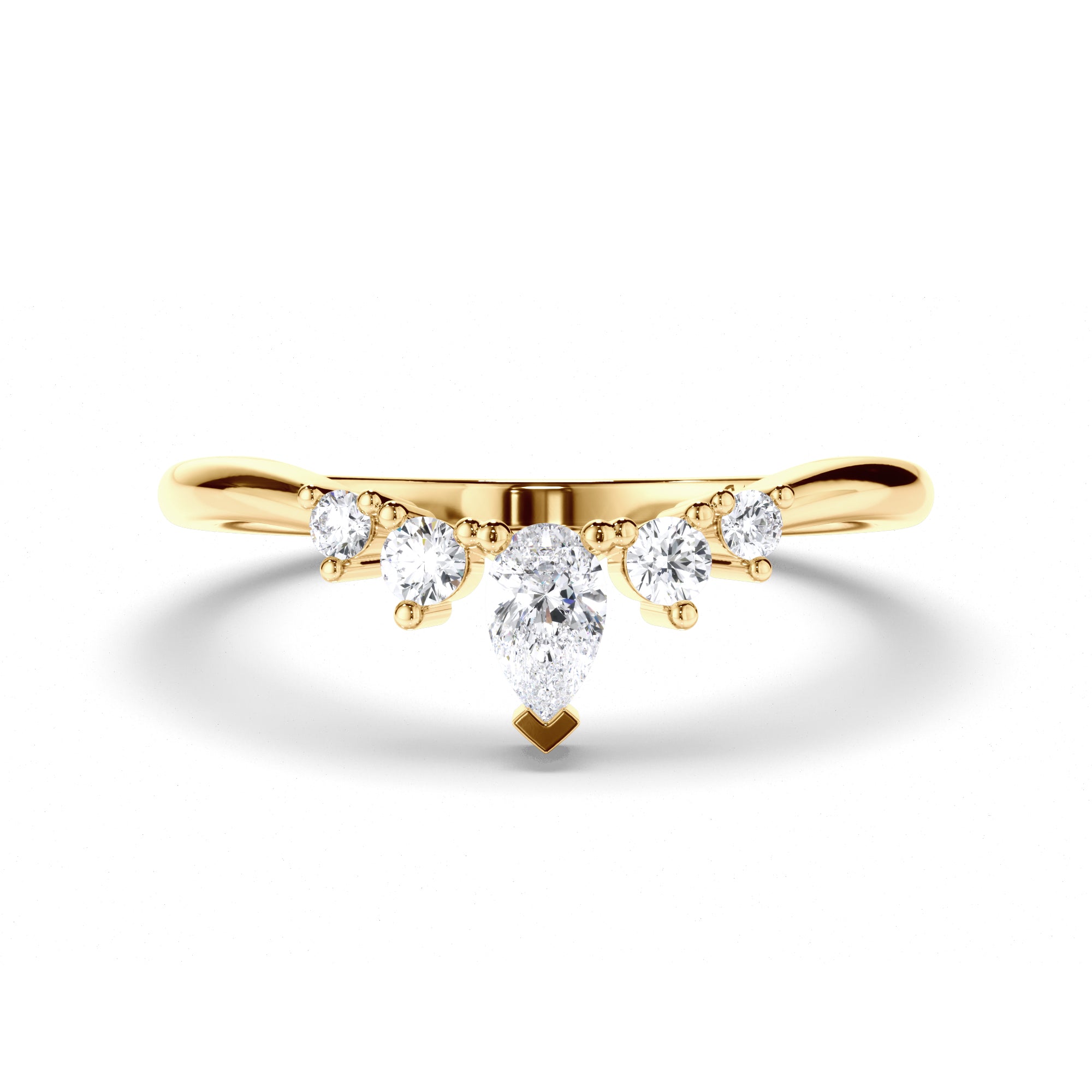 Curved Pear and Round Brilliant Cut Diamond Wedding Ring