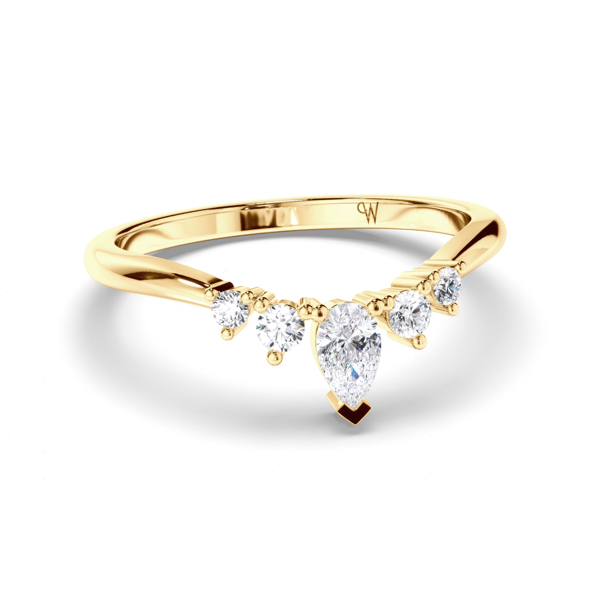 Curved Pear and Round Brilliant Cut Diamond Wedding Ring