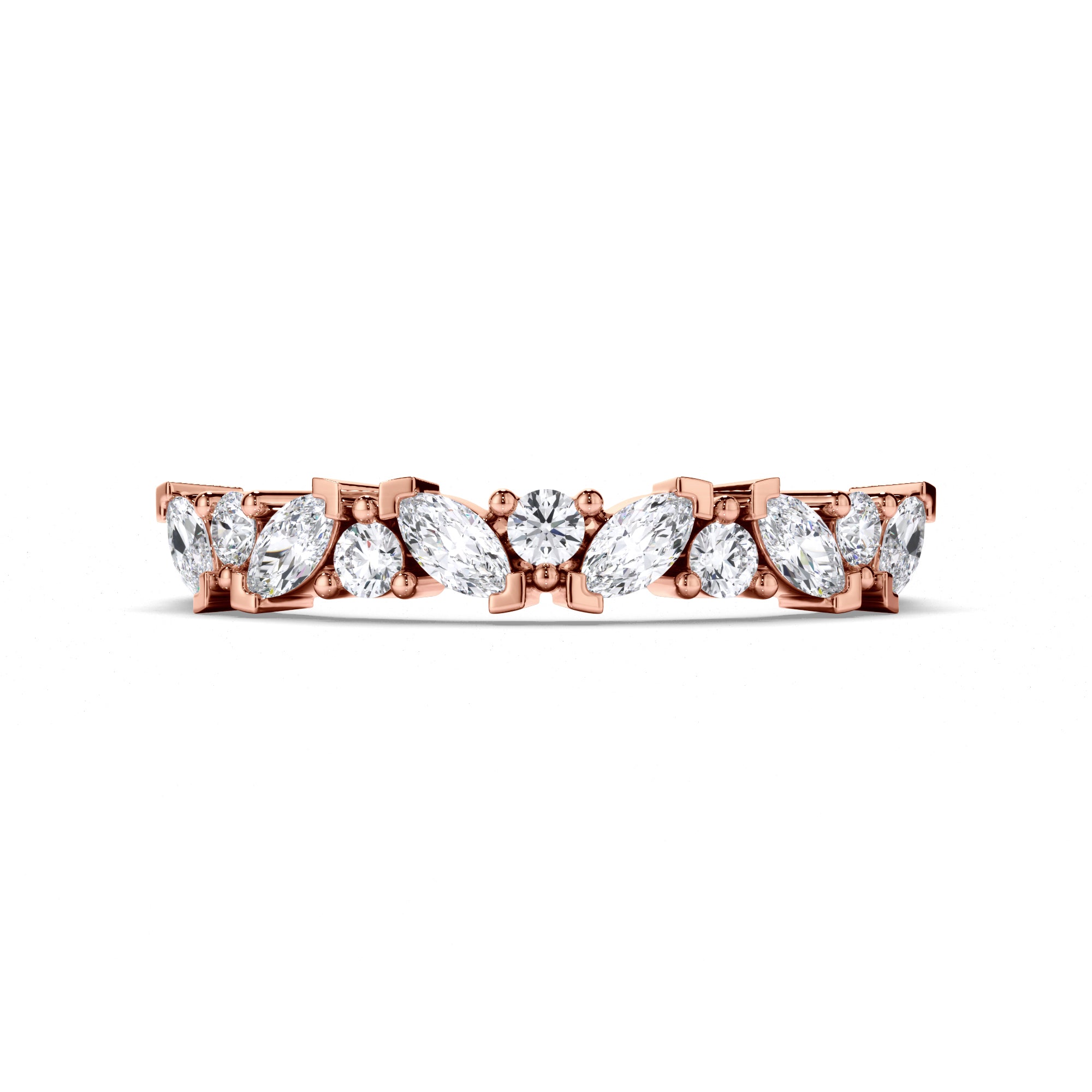 Cluster Set Marquise and Round Brilliant Cut Diamond Wedding Ring