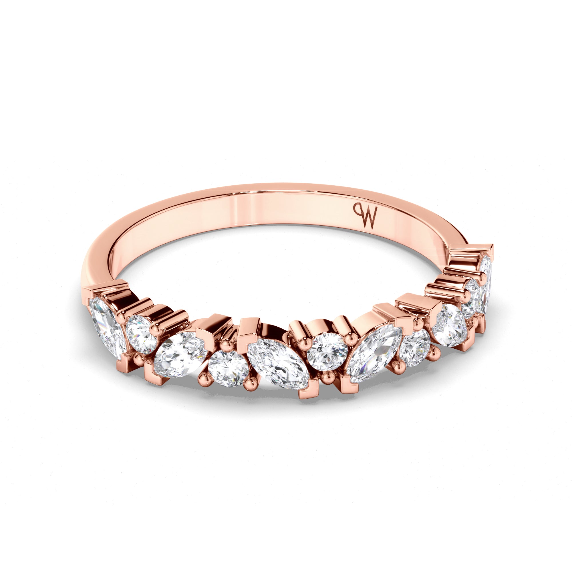 Cluster Set Marquise and Round Brilliant Cut Diamond Wedding Ring
