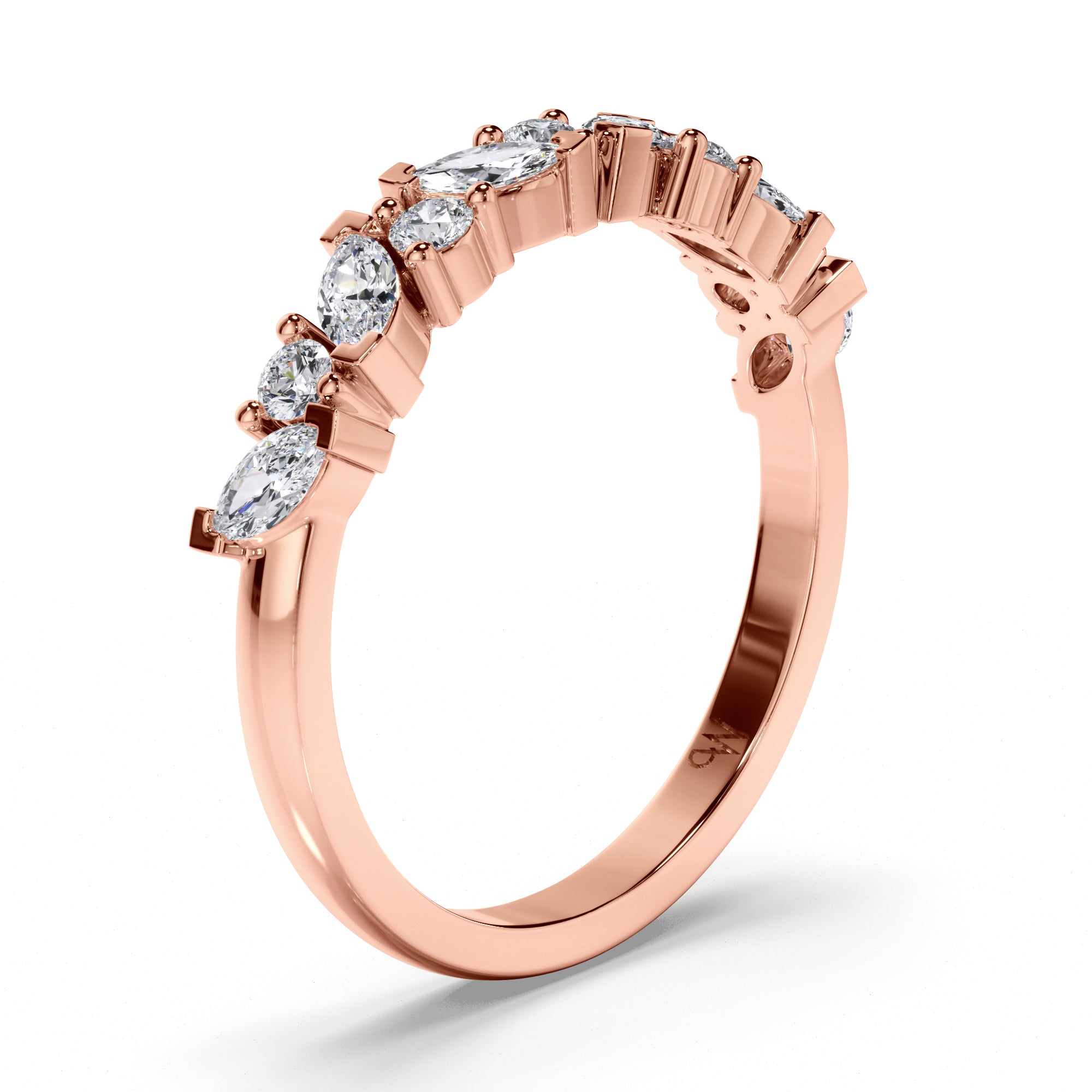 Cluster Set Marquise and Round Brilliant Cut Diamond Wedding Ring