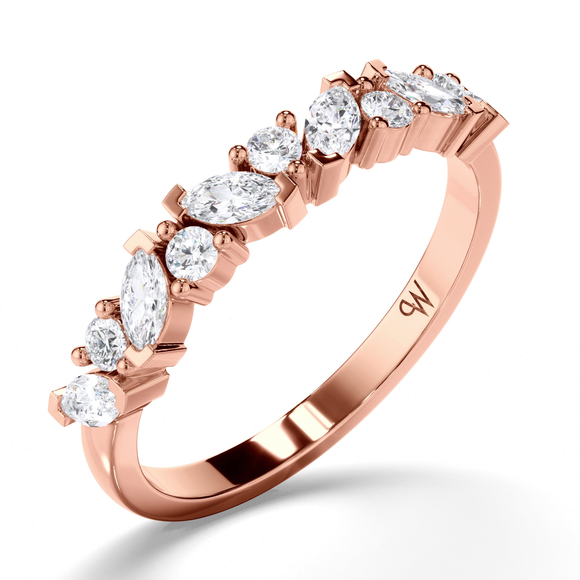 Cluster Set Marquise and Round Brilliant Cut Diamond Wedding Ring