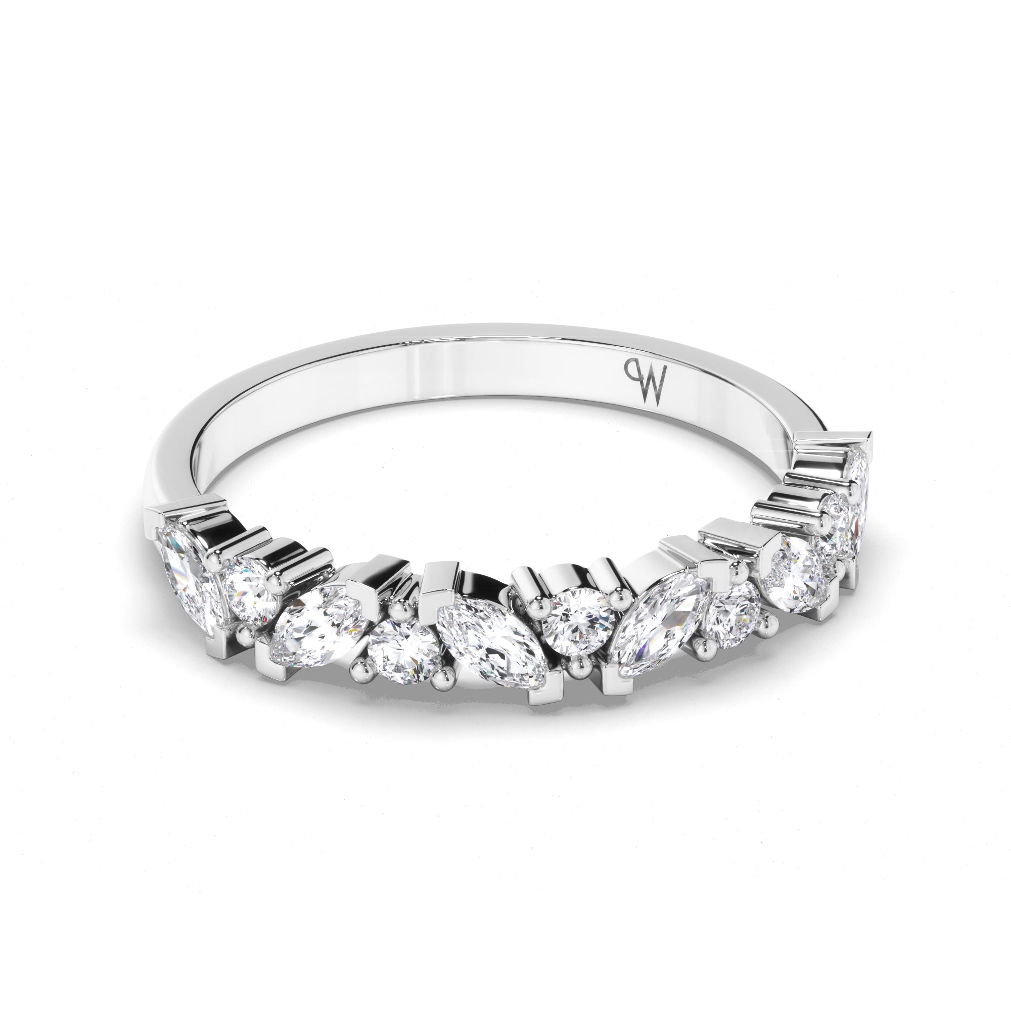 Cluster Set Marquise and Round Brilliant Cut Diamond Wedding Ring