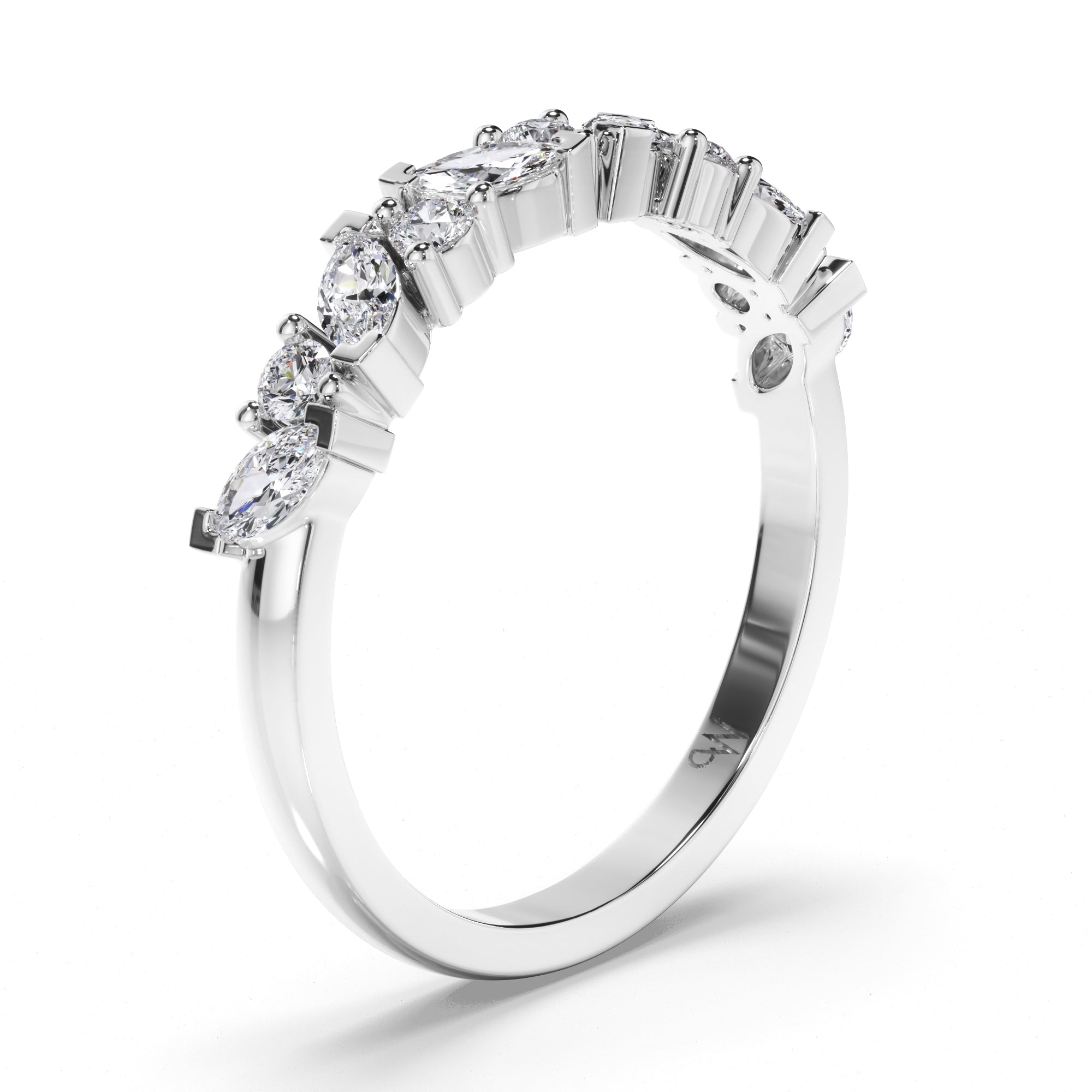 Cluster Set Marquise and Round Brilliant Cut Diamond Wedding Ring