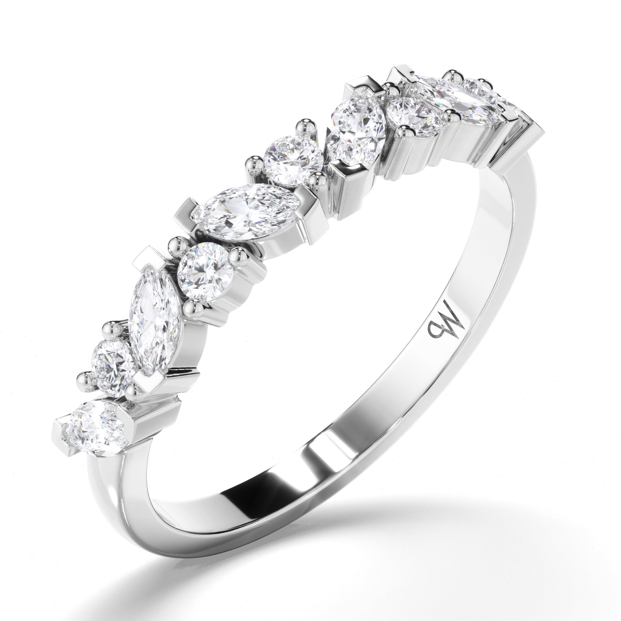 Cluster Set Marquise and Round Brilliant Cut Diamond Wedding Ring