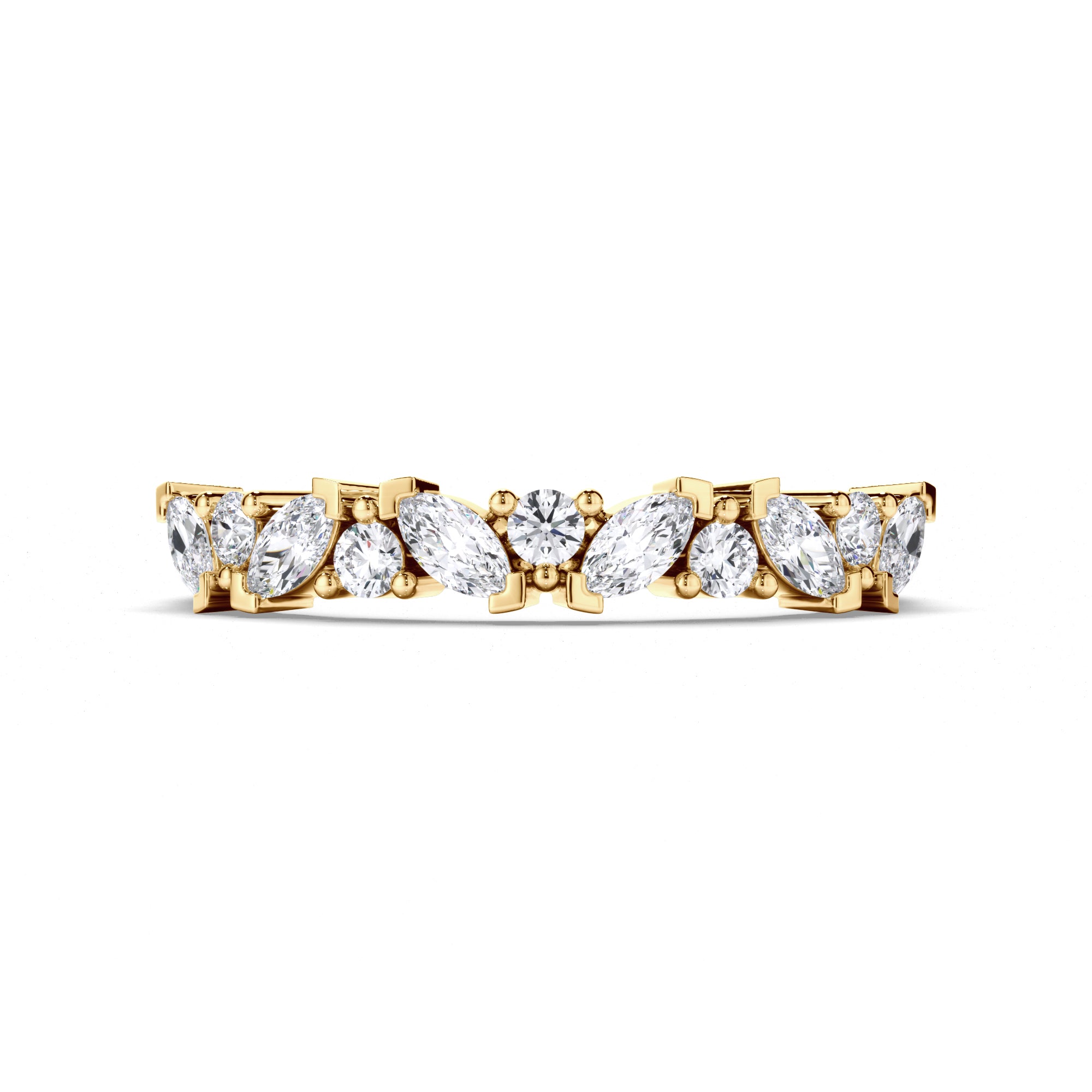 Cluster Set Marquise and Round Brilliant Cut Diamond Wedding Ring