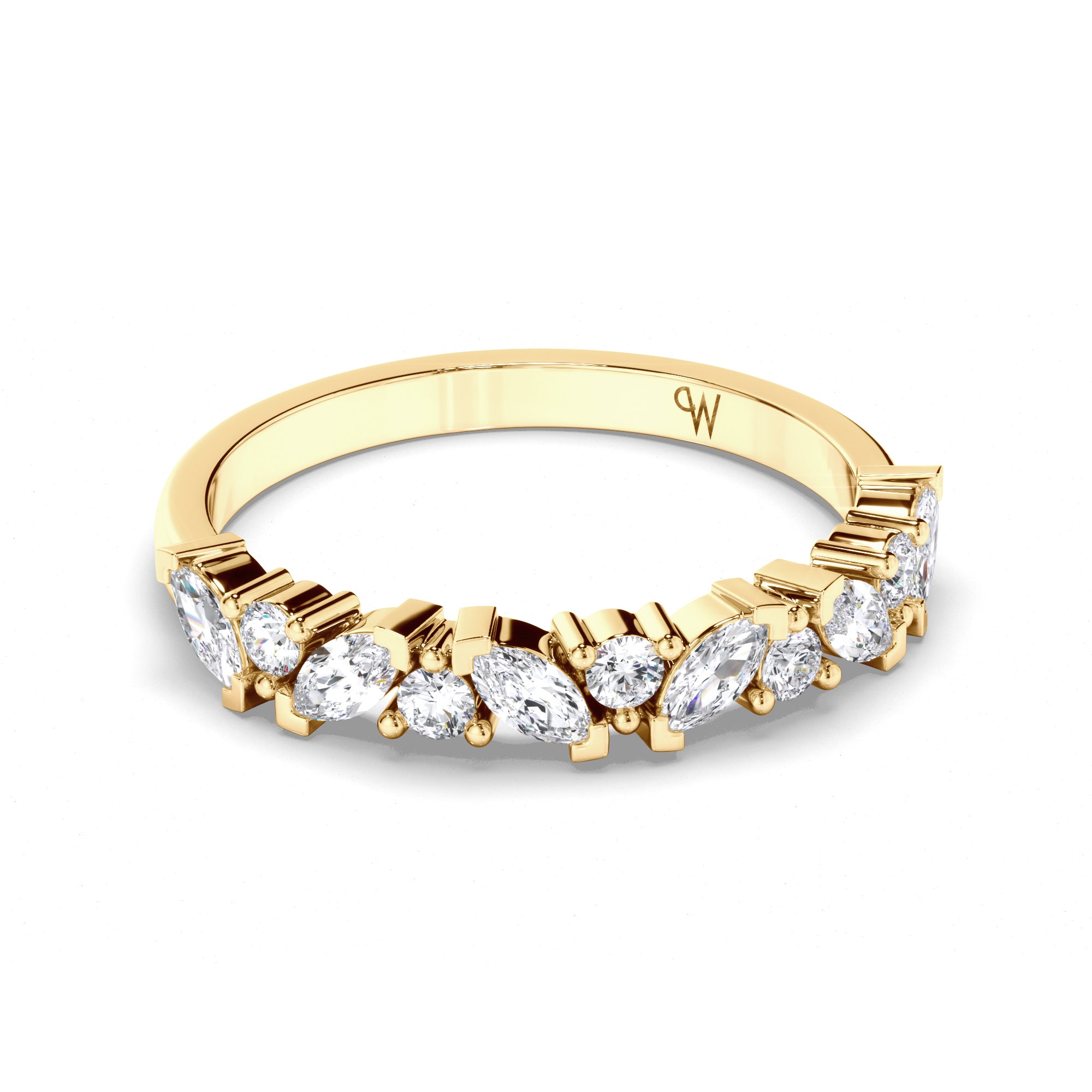 Cluster Set Marquise and Round Brilliant Cut Diamond Wedding Ring