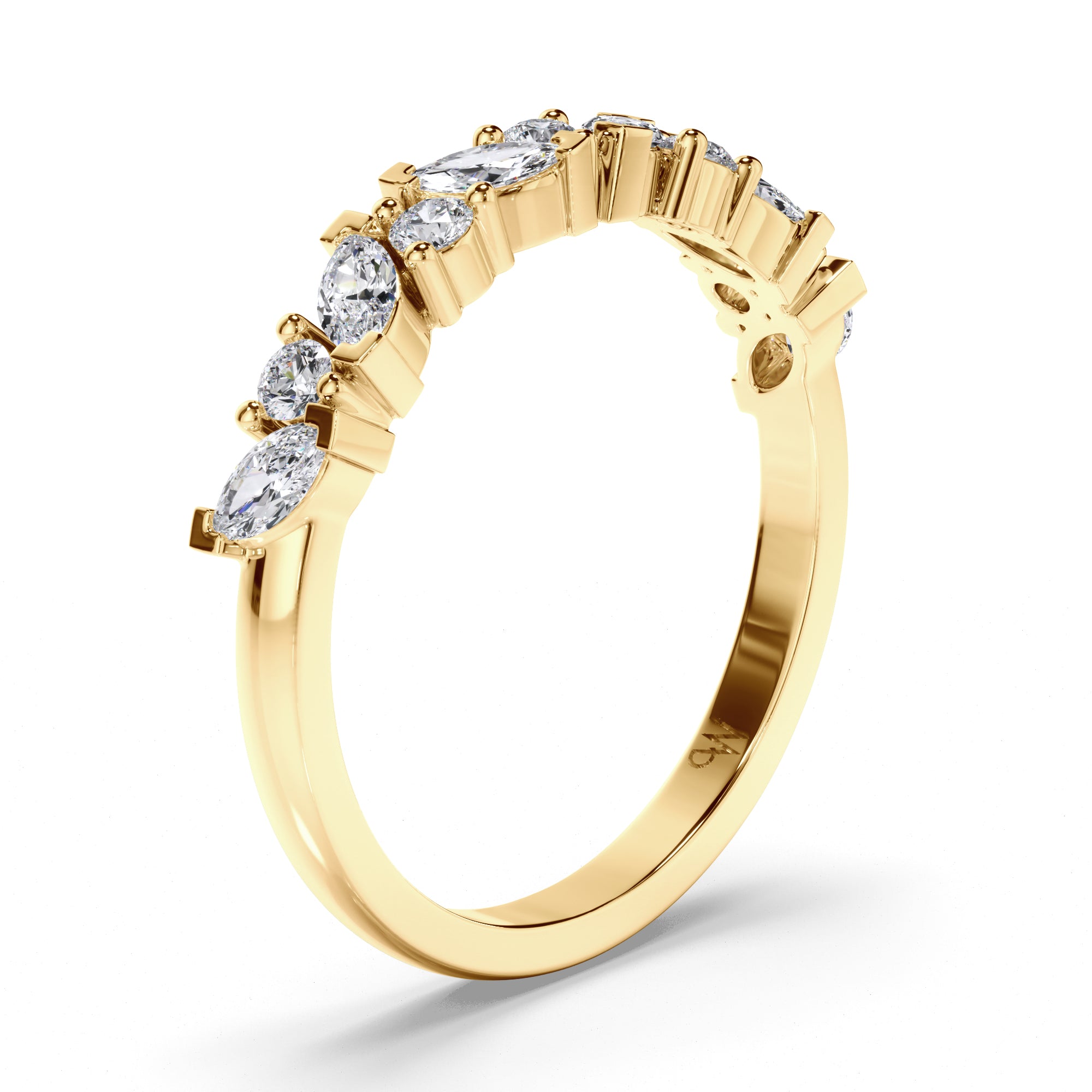 Cluster Set Marquise and Round Brilliant Cut Diamond Wedding Ring