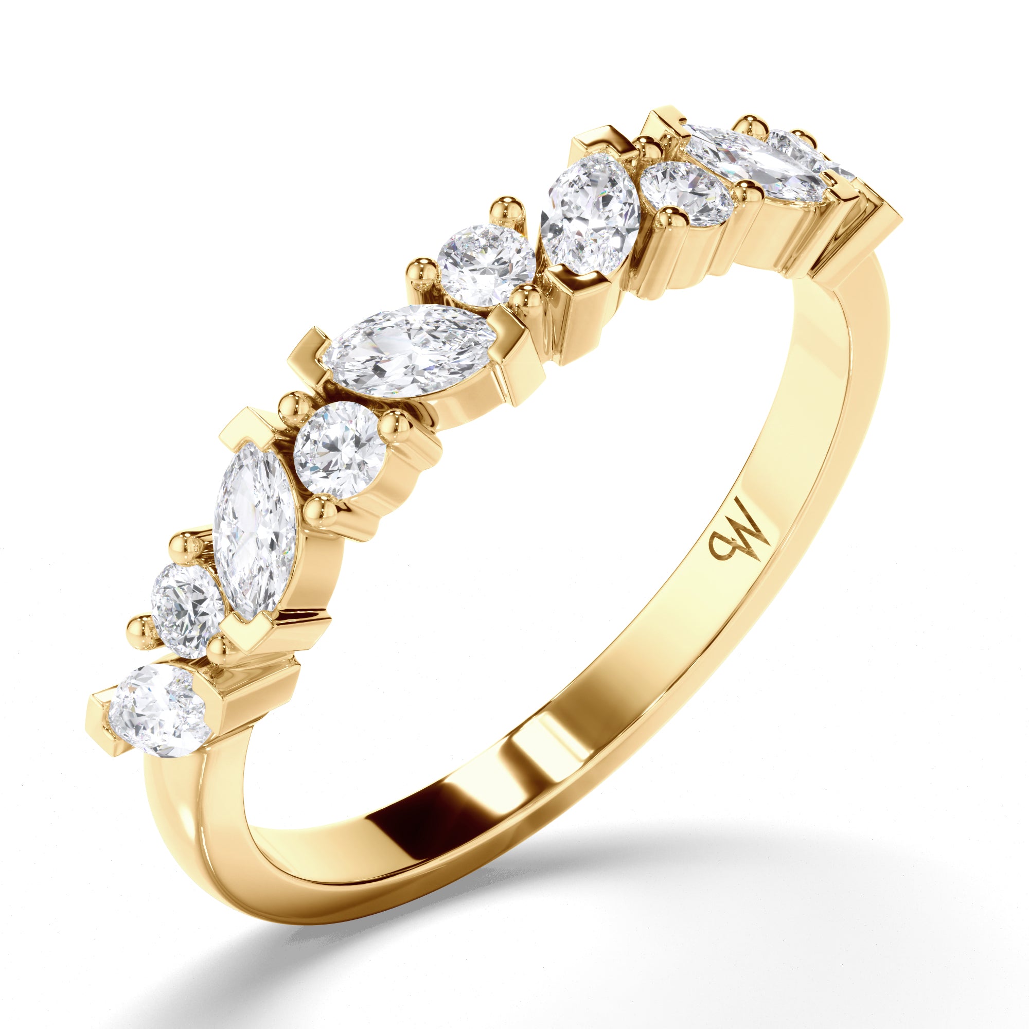 Cluster Set Marquise and Round Brilliant Cut Diamond Wedding Ring