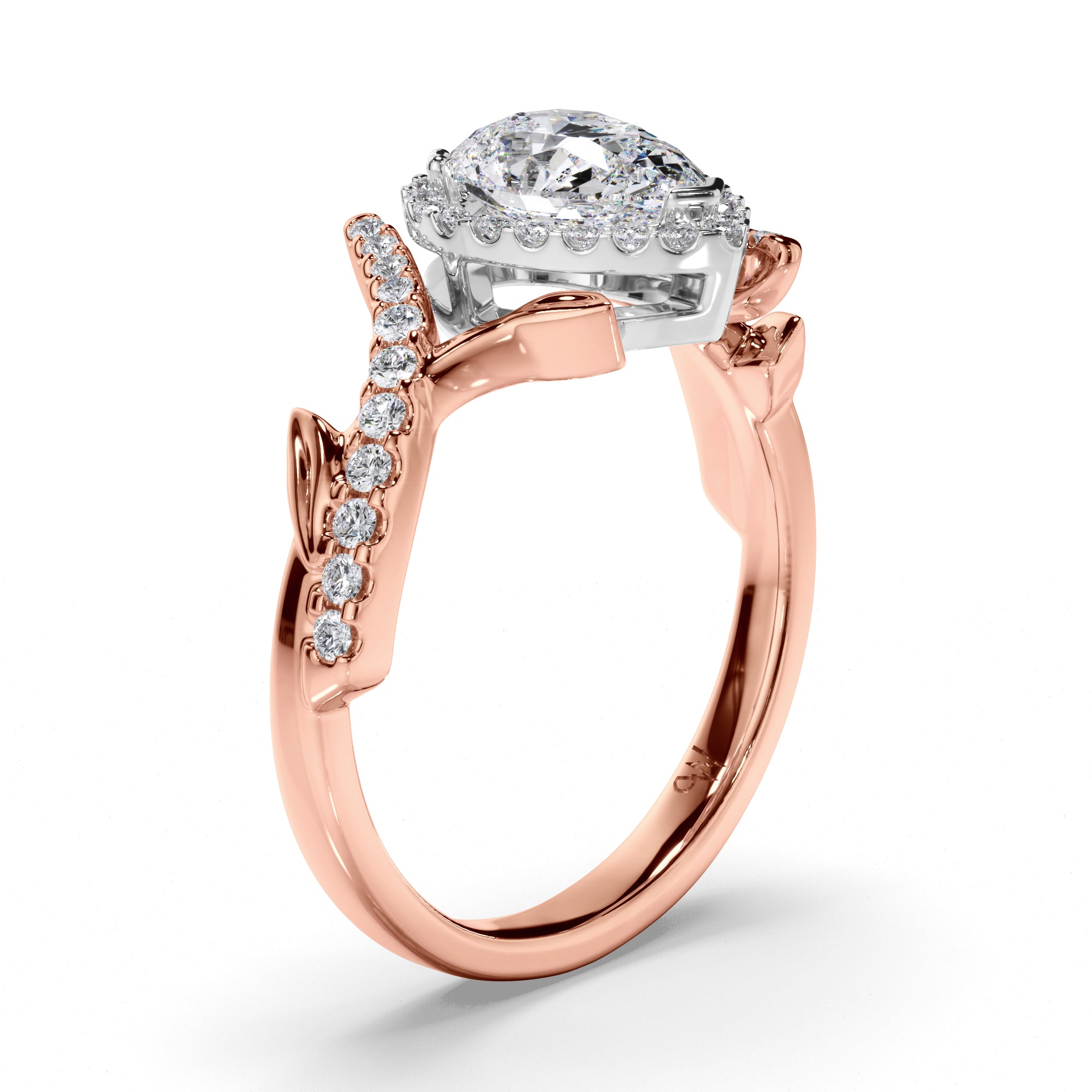 Pear Diamond Engagement Ring with Vine Details and Diamond Band